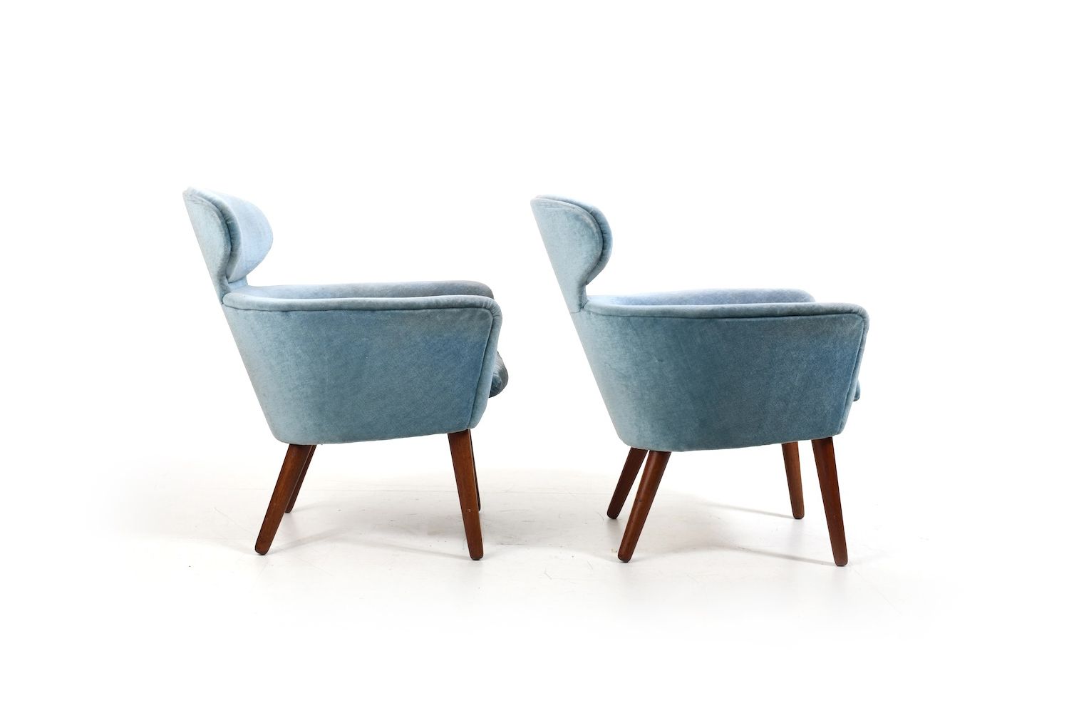Rare Pair Of Danish Easychairs In Teak & Mohair 1950s photo for sale