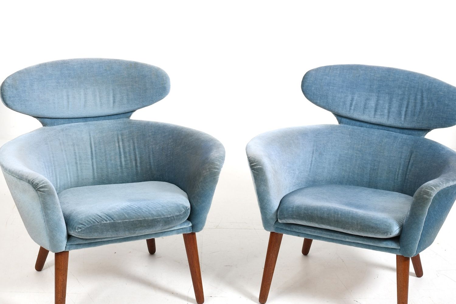 Rare Pair Of Danish Easychairs In Teak & Mohair 1950s photo buy