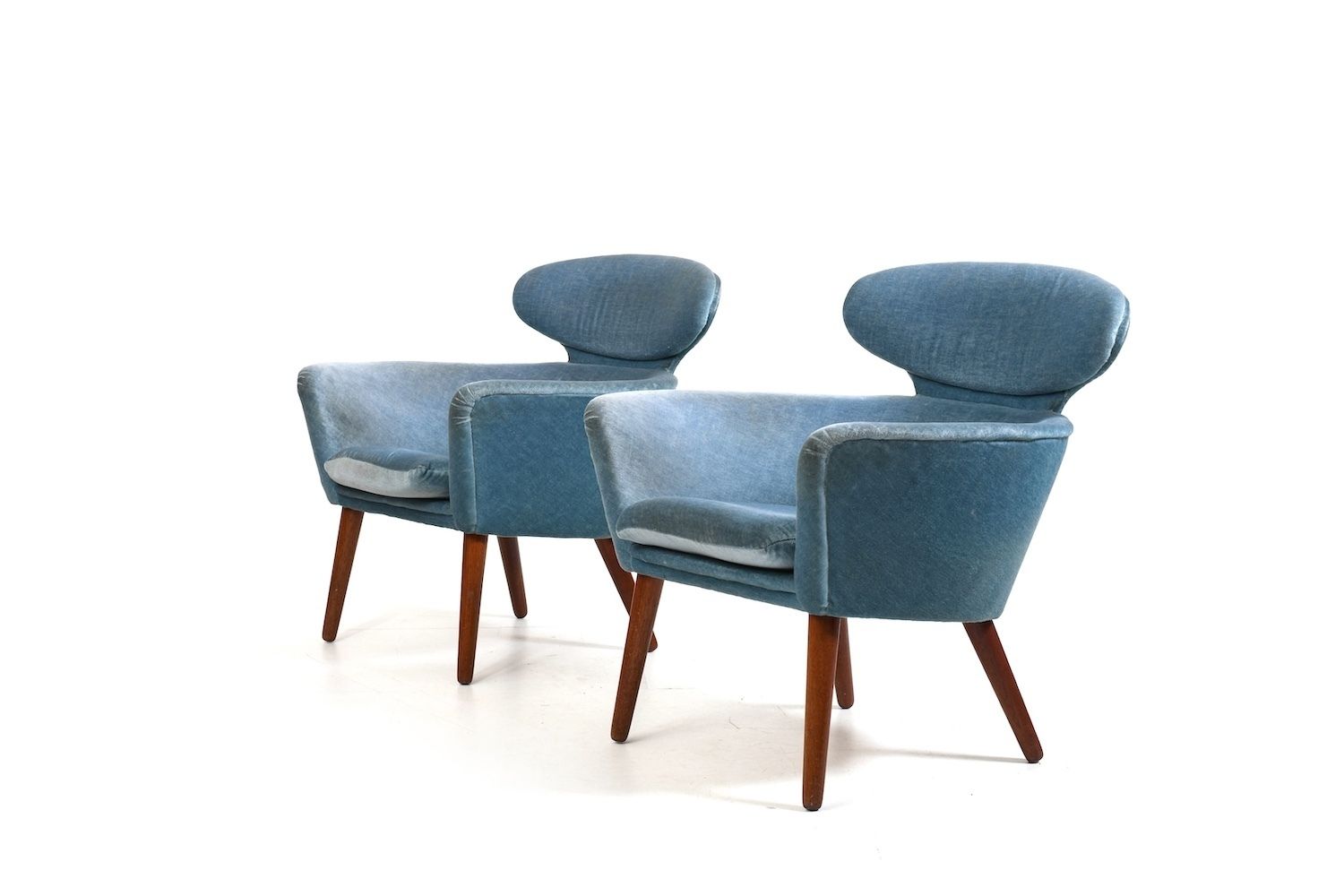 Rare Pair Of Danish Easychairs In Teak & Mohair 1950s photo vintage