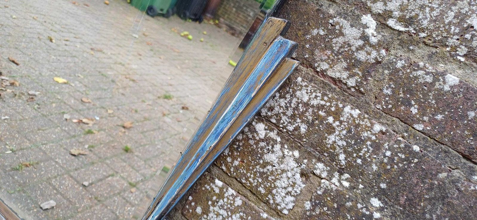 Beautiful Art Deco Part Stripped Wall Mirror Age Worn Charm. Gold And Blue. Definitely Both Shabby And Chic! photo vinterior