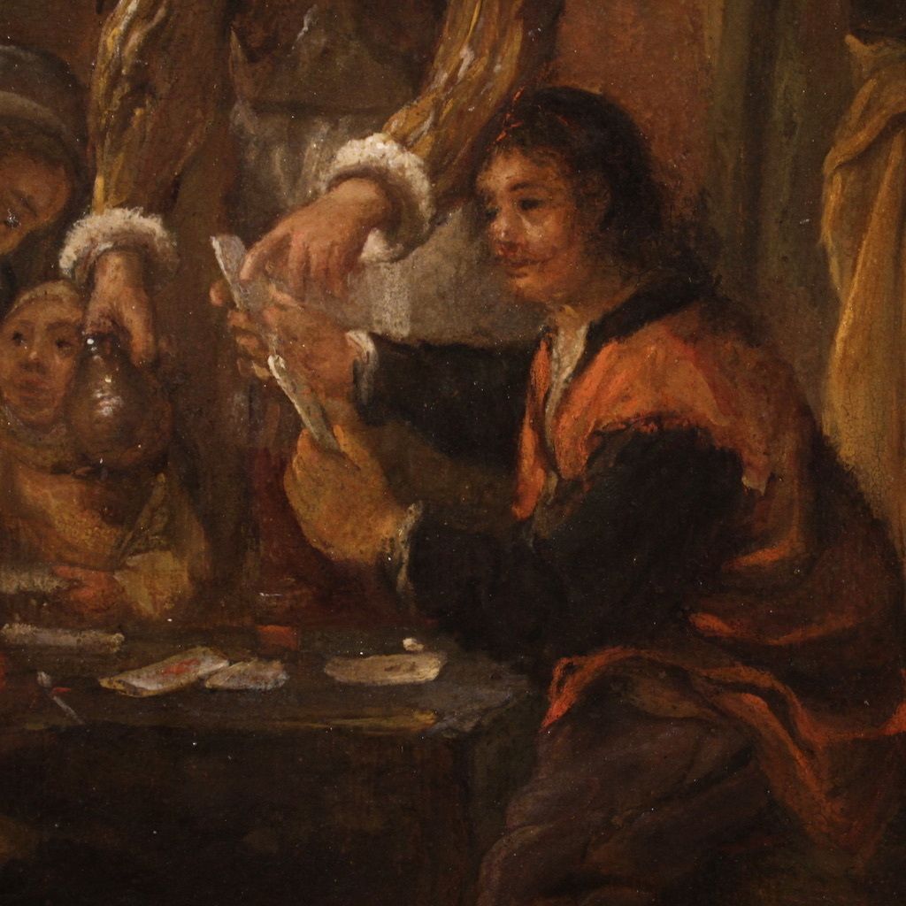 18th Century Flemish Painting On Panel, Card Players photo Art