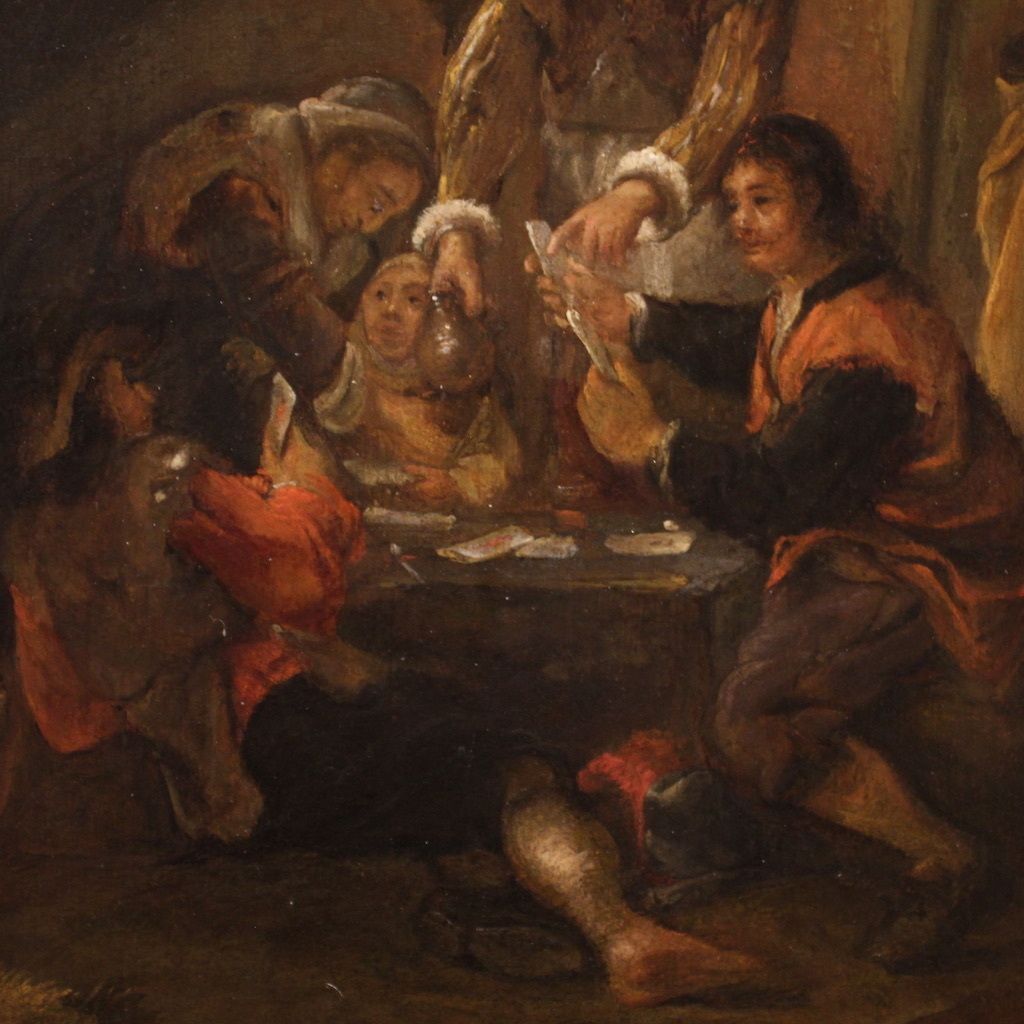 Art 18th Century Flemish Painting On Panel, Card Players photo