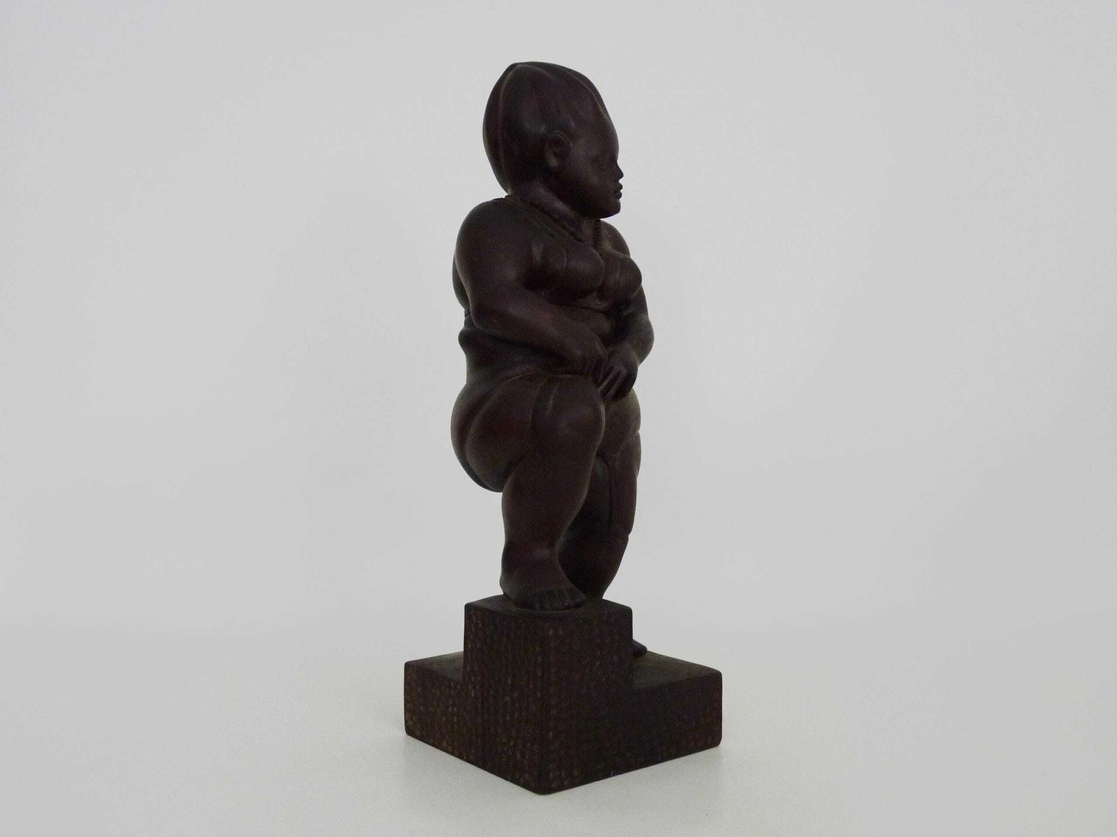Grotesque Exotic Wood Sculpture Of A Woman Showing Her Thigh. 80s. Botero Style photo for sale