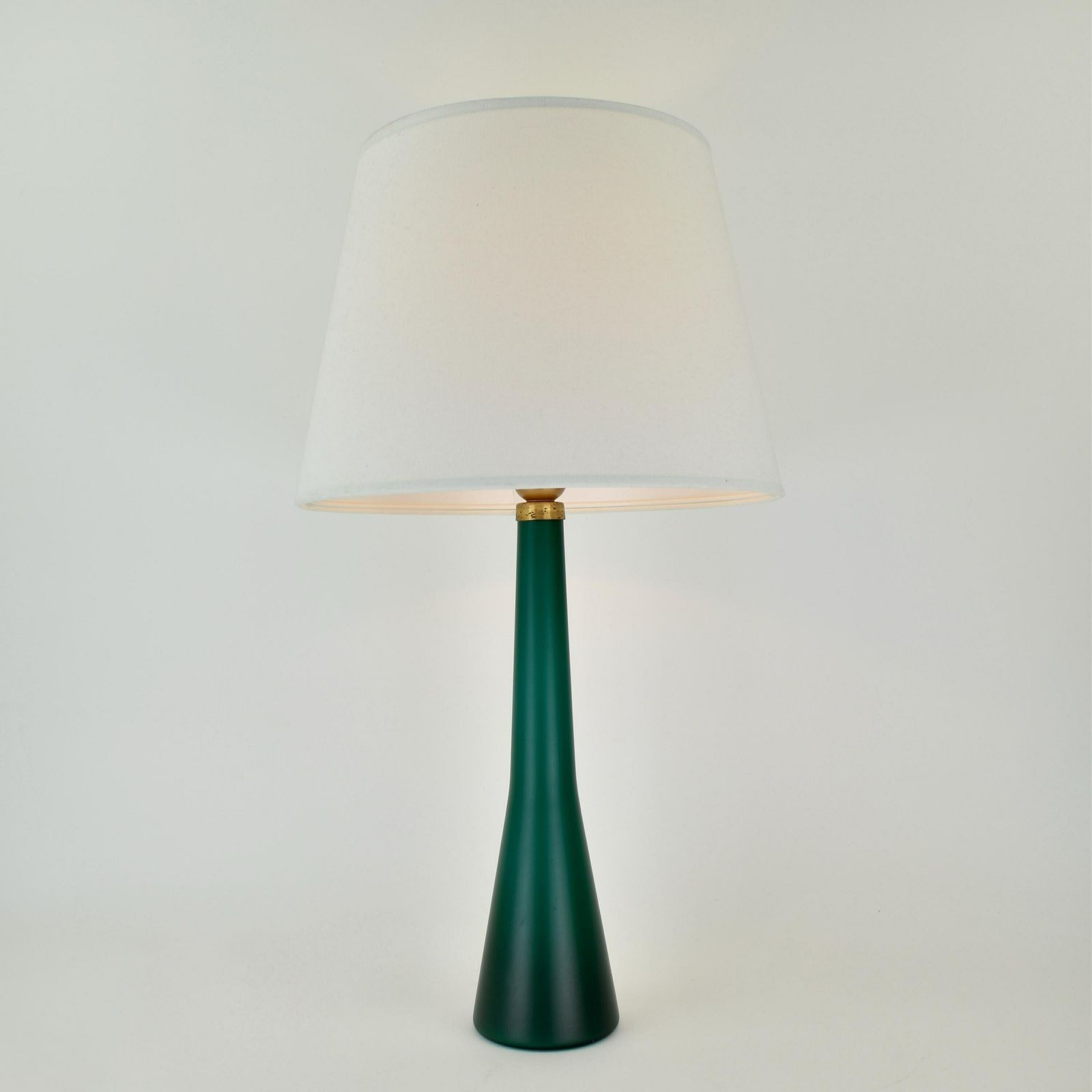 Murano Mid Century Modern Table Lamp Satined Glass Emerald Green | Vintage Accent Light Italian Scandinavian Gunnel Nyman Venini Holmegaard photo for sale