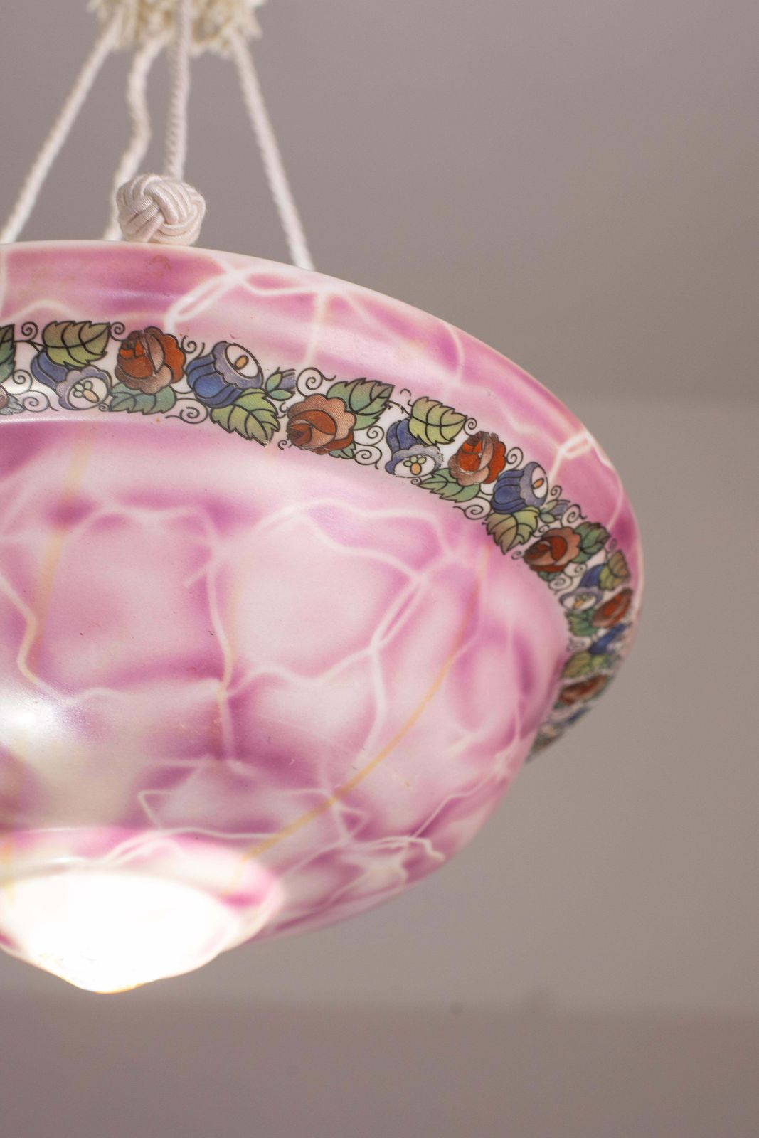 Vintage Italian Pink Ceramic Chandelier With Designed Floral Decoration 1970s photo 1290.0