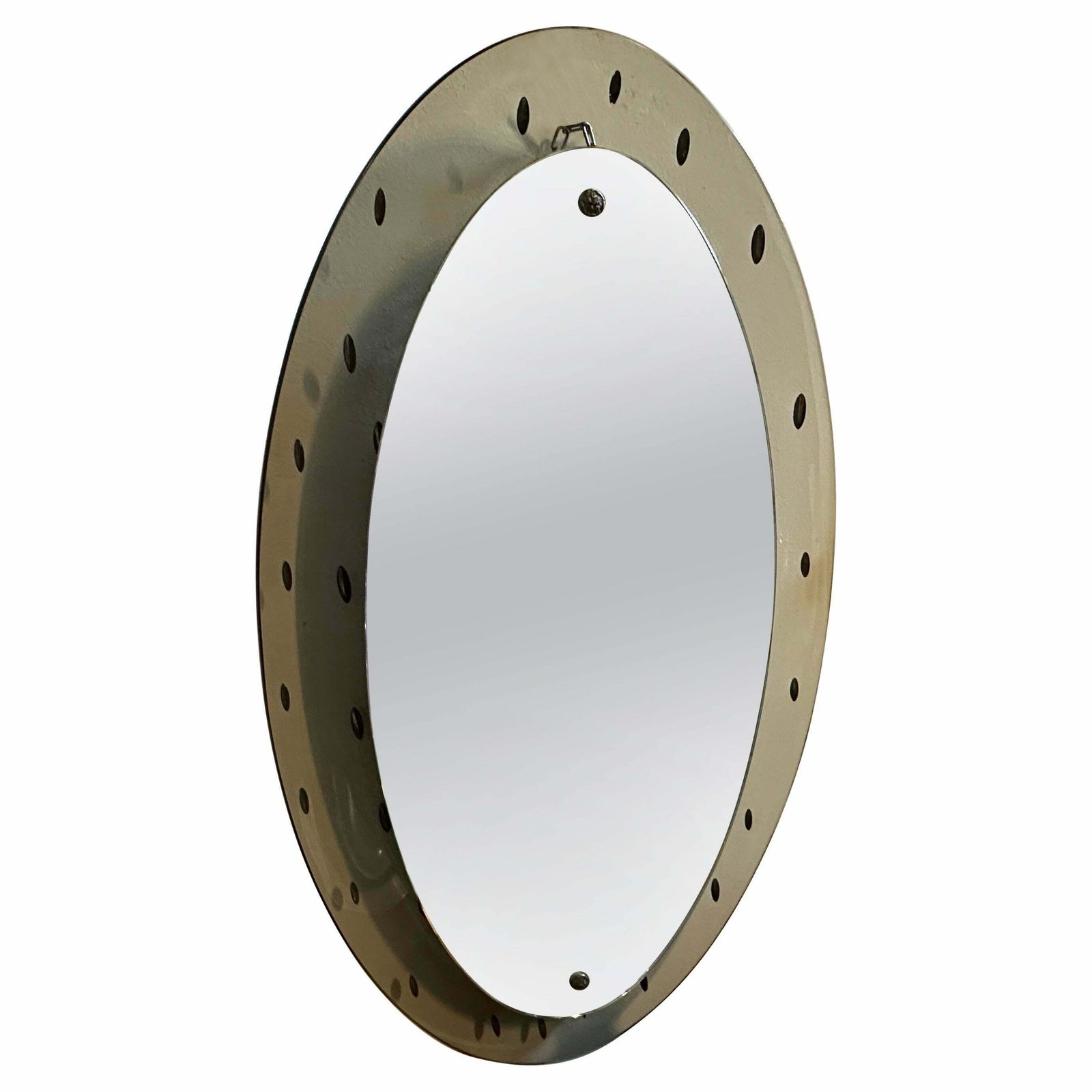 1960s Mid Century Modern Smoked Glass Oval Wall Mirror By Cristal Art