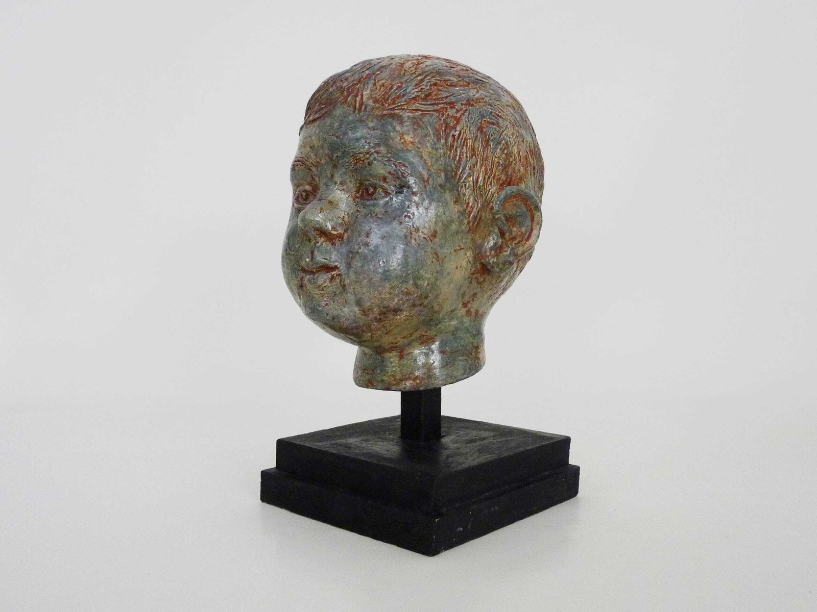 Sculpture Of A Child's Face In Glazed Sandstone, Italian Sculptor. 70s 80s photo furniture