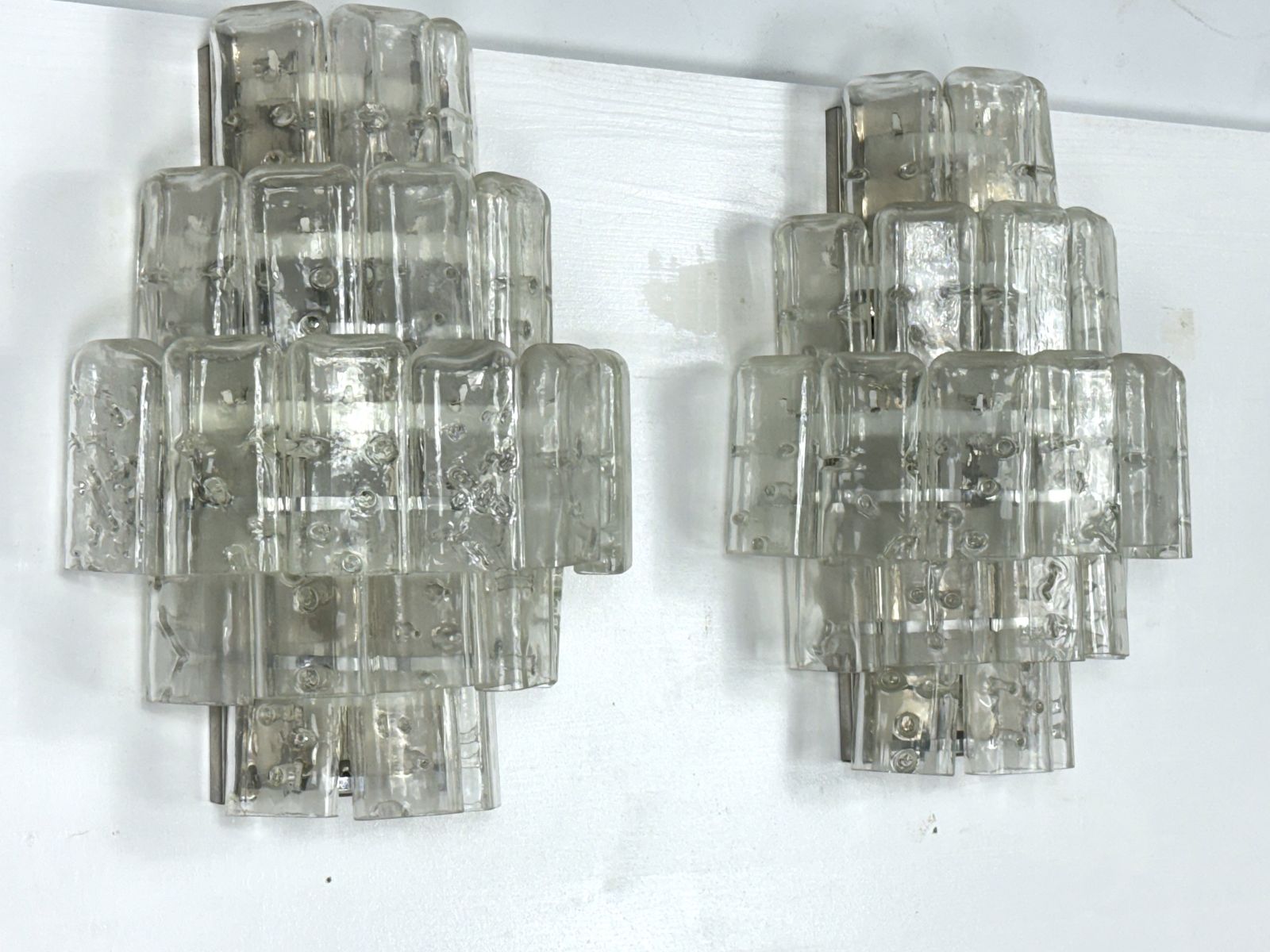 Vistosi Manner, Pair Of Xl Clear Murano Glass Elements Sconces. Italy 1970s photo furniture