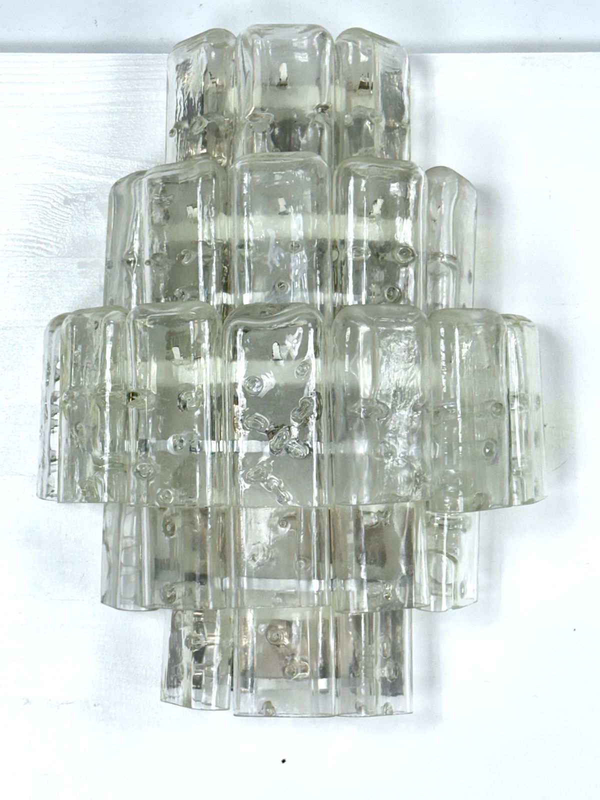 Vistosi Manner, Pair Of Xl Clear Murano Glass Elements Sconces. Italy 1970s photo buy