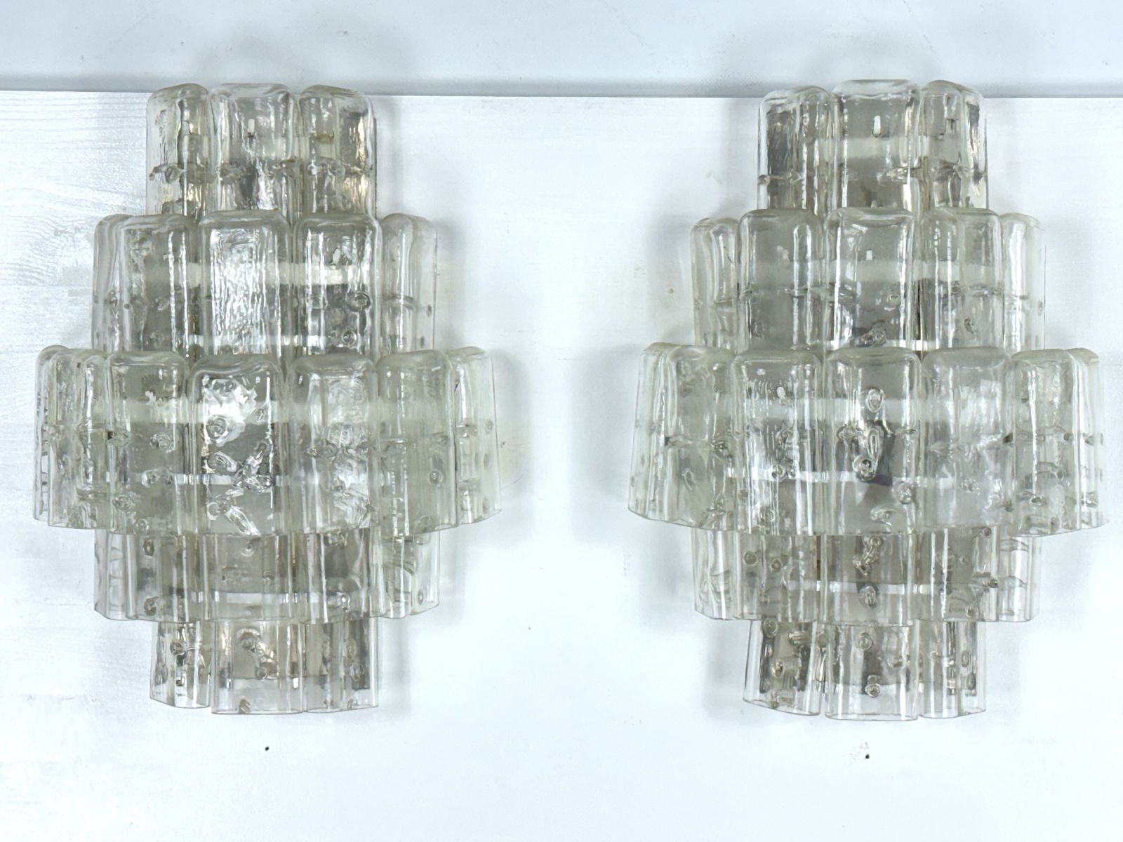 Vistosi Manner, Pair Of Xl Clear Murano Glass Elements Sconces. Italy 1970s photo vintage