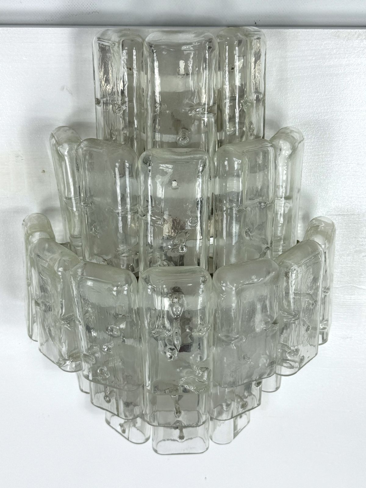 Lighting Vistosi Manner, Pair Of Xl Clear Murano Glass Elements Sconces. Italy 1970s photo