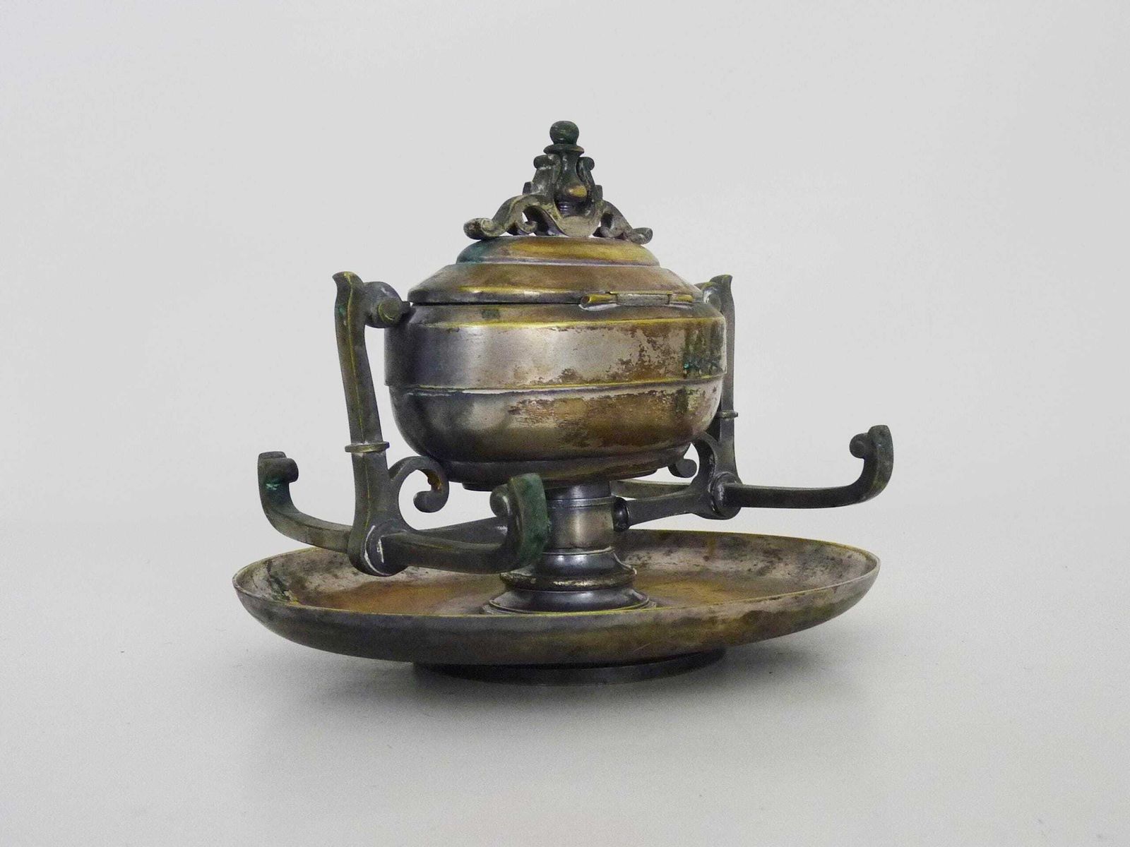 Inkwell On Rotating Tray 19th Century In Silver Metal photo Home Decor