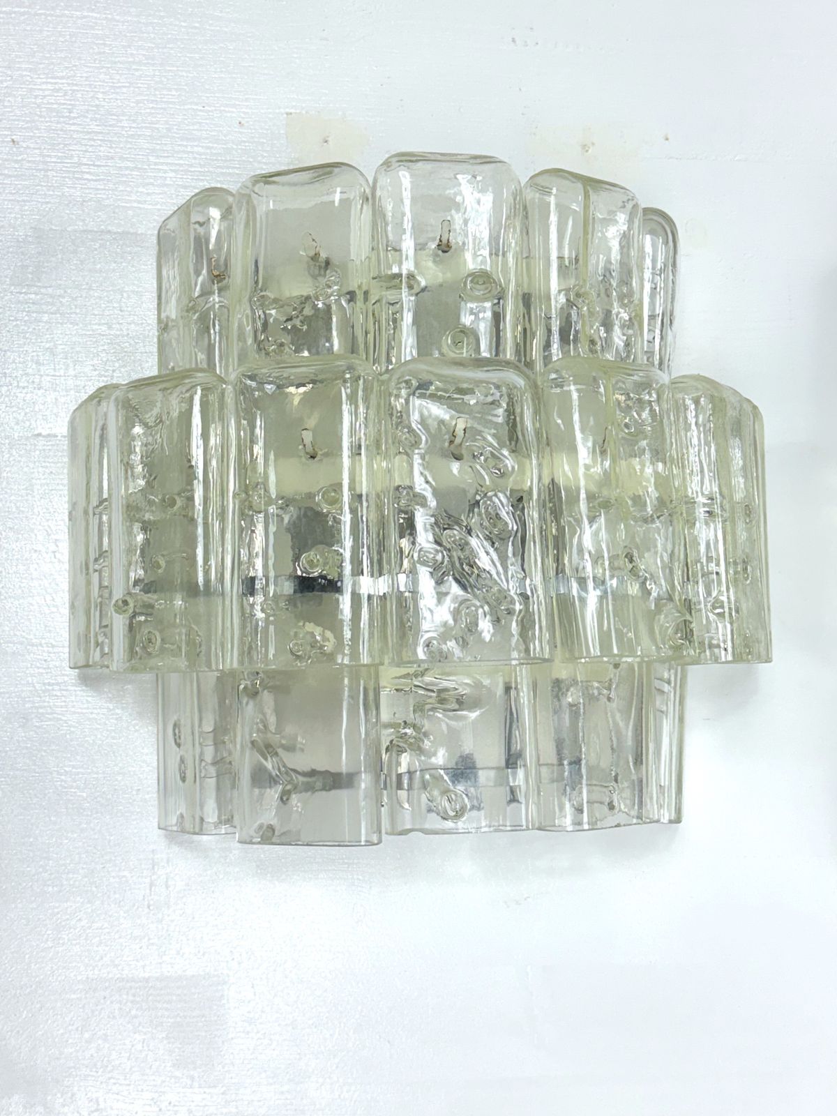 Vistosi Manner, Set Of Four Large Clear Murano Glass Elements Sconces. Italy 1970s photo vinterior