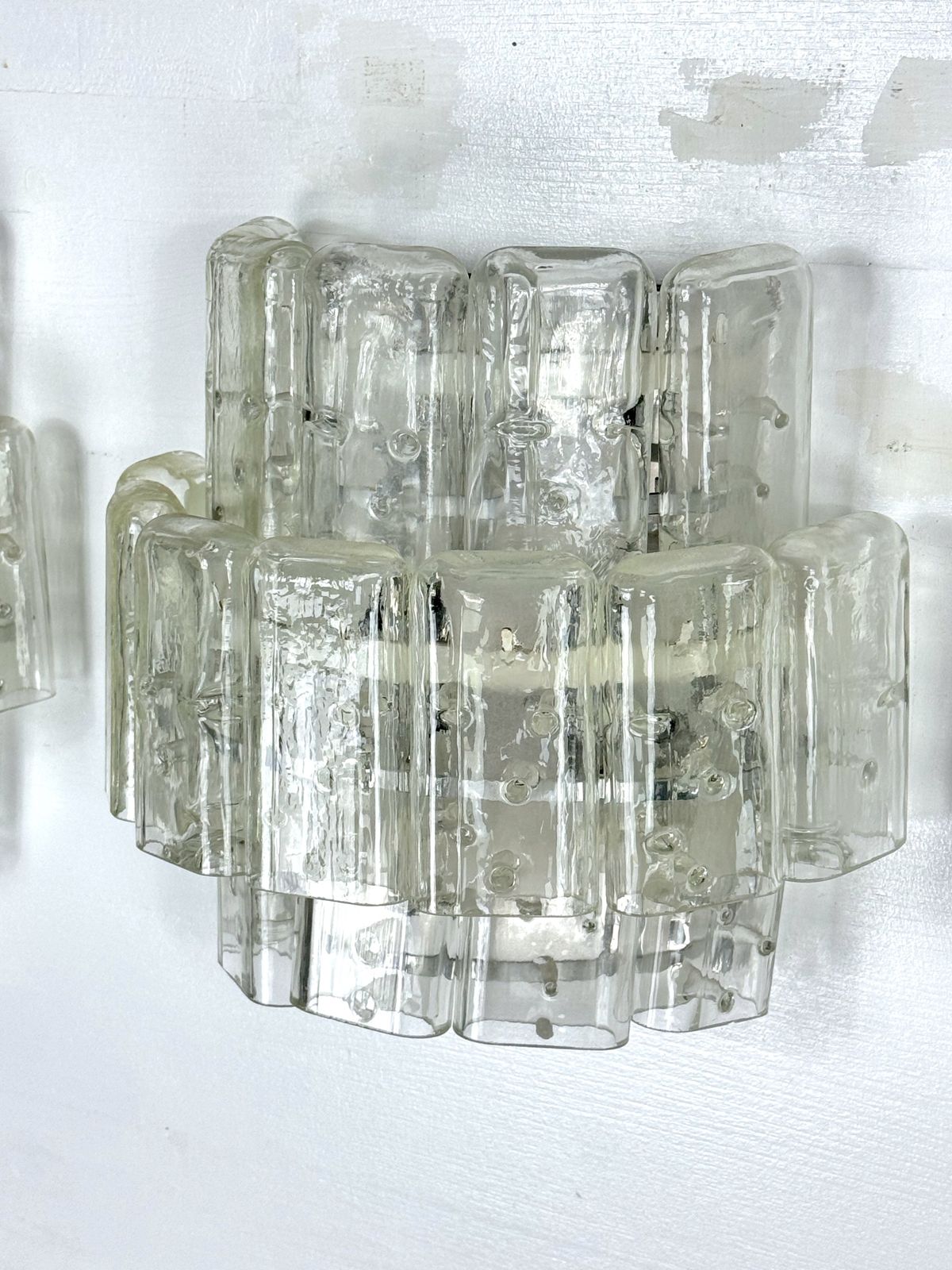 Lighting Vistosi Manner, Set Of Four Large Clear Murano Glass Elements Sconces. Italy 1970s photo