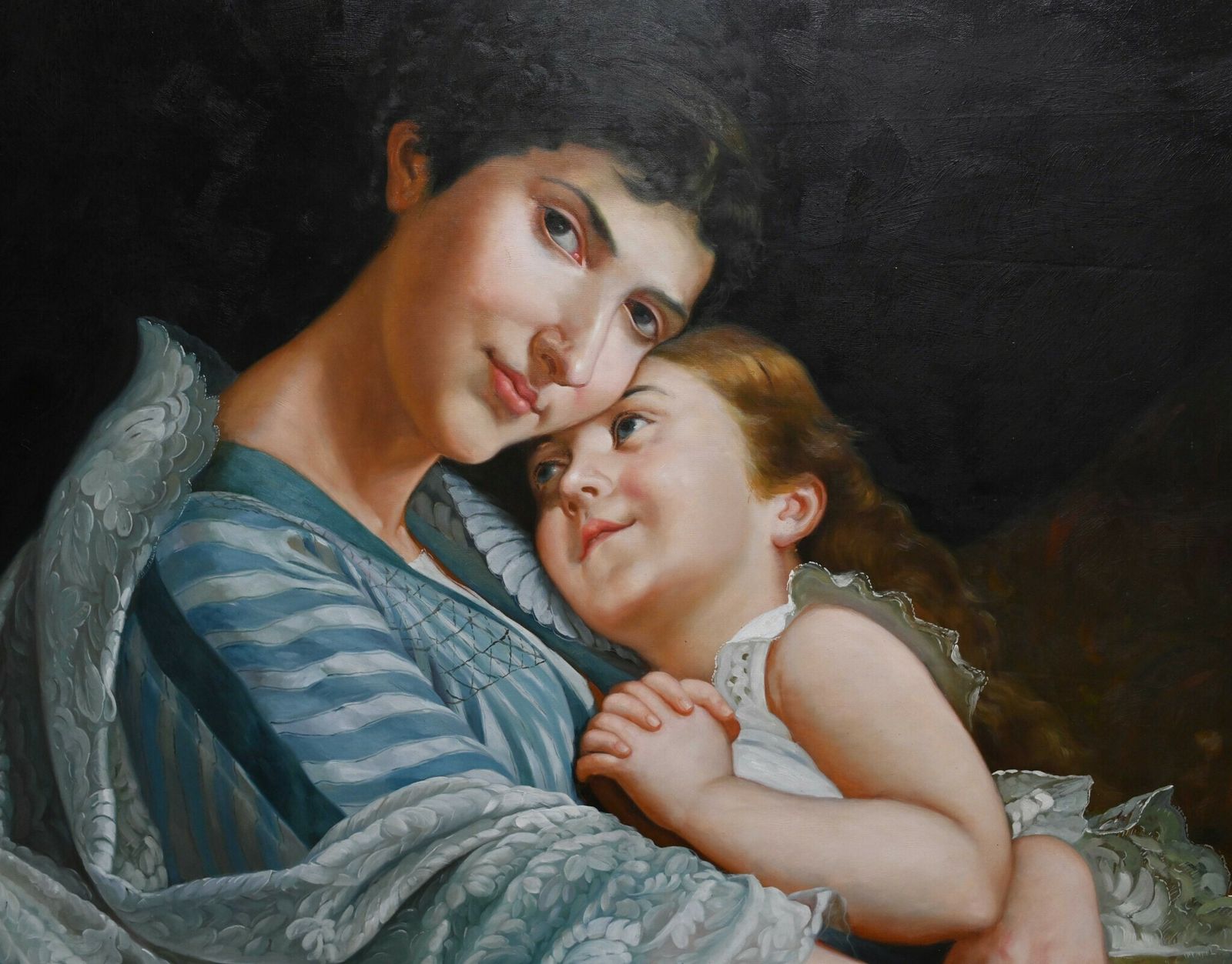 French Oil Painting Mother And Child Love Portrait 6 Ft 198 Cm photo for sale