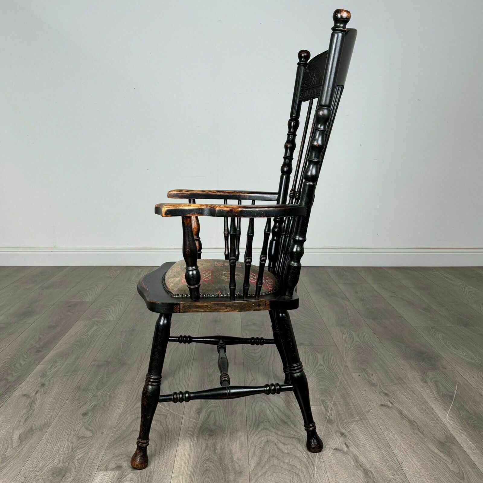 Antique 19th Century Ebonised Windsor Armchair In Oak photo furniture