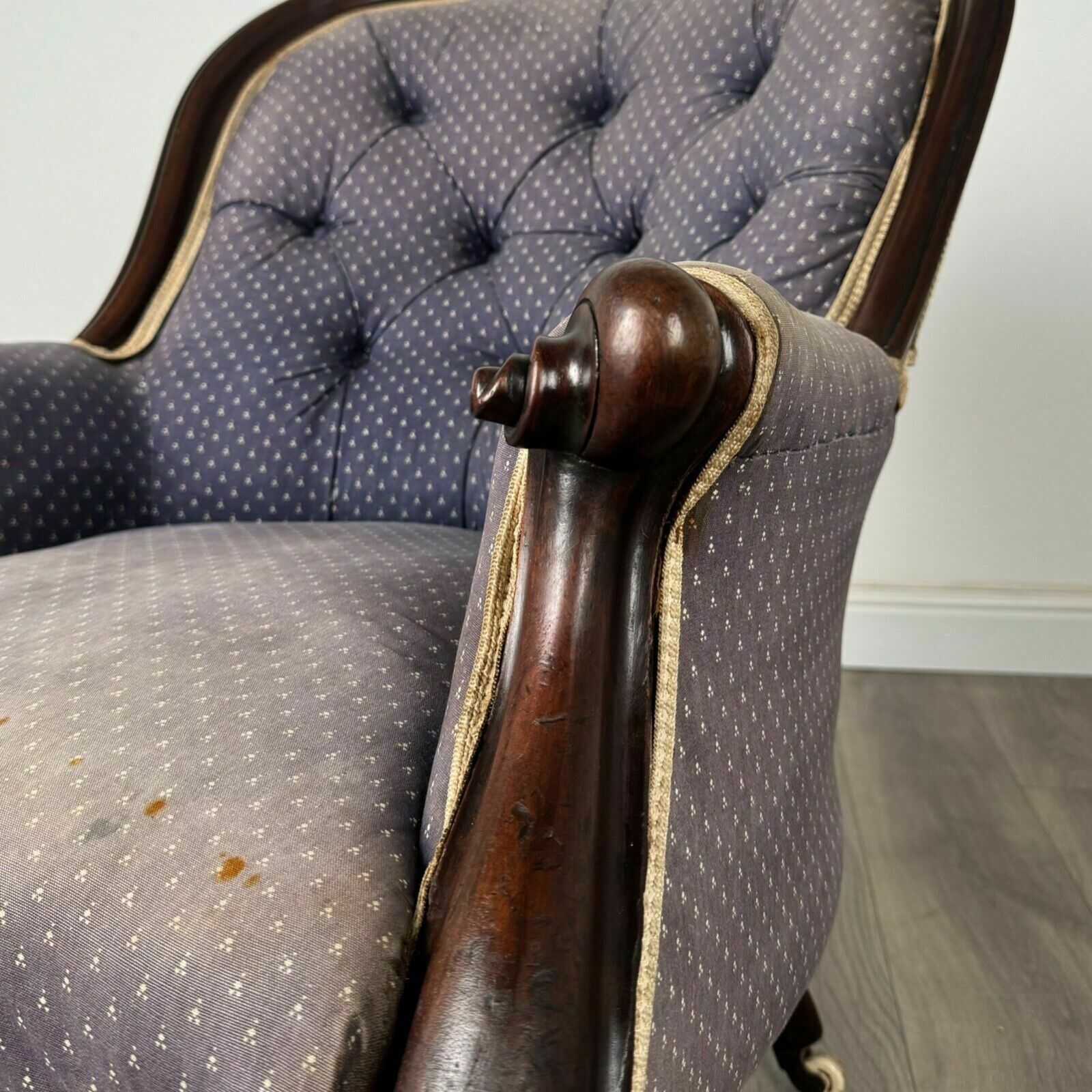 photo for sale Antique 19th Century Button Back Armchair In Mahogany