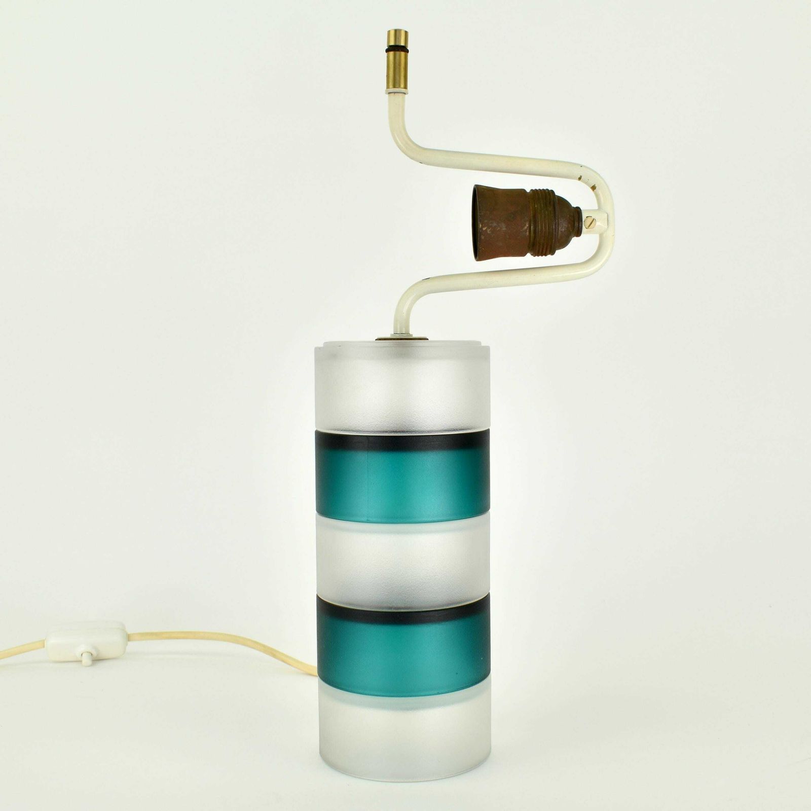 Mid Century Modern Teal Clear Murano Scandinavian Table Lamp Kosta Boda Postmodern Stacked Frosted Glass Accent Light Venini Italian Danish photo 547.0