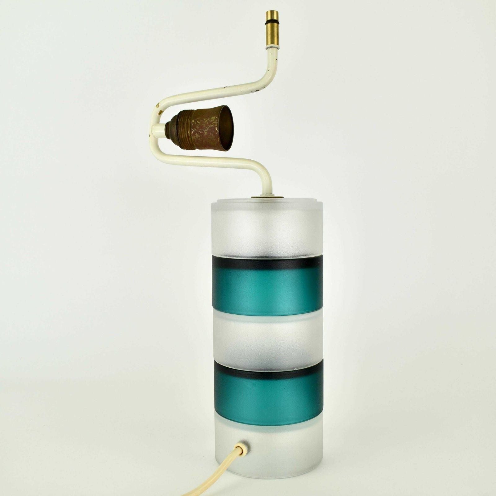 Mid Century Modern Teal Clear Murano Scandinavian Table Lamp Kosta Boda Postmodern Stacked Frosted Glass Accent Light Venini Italian Danish photo vintage