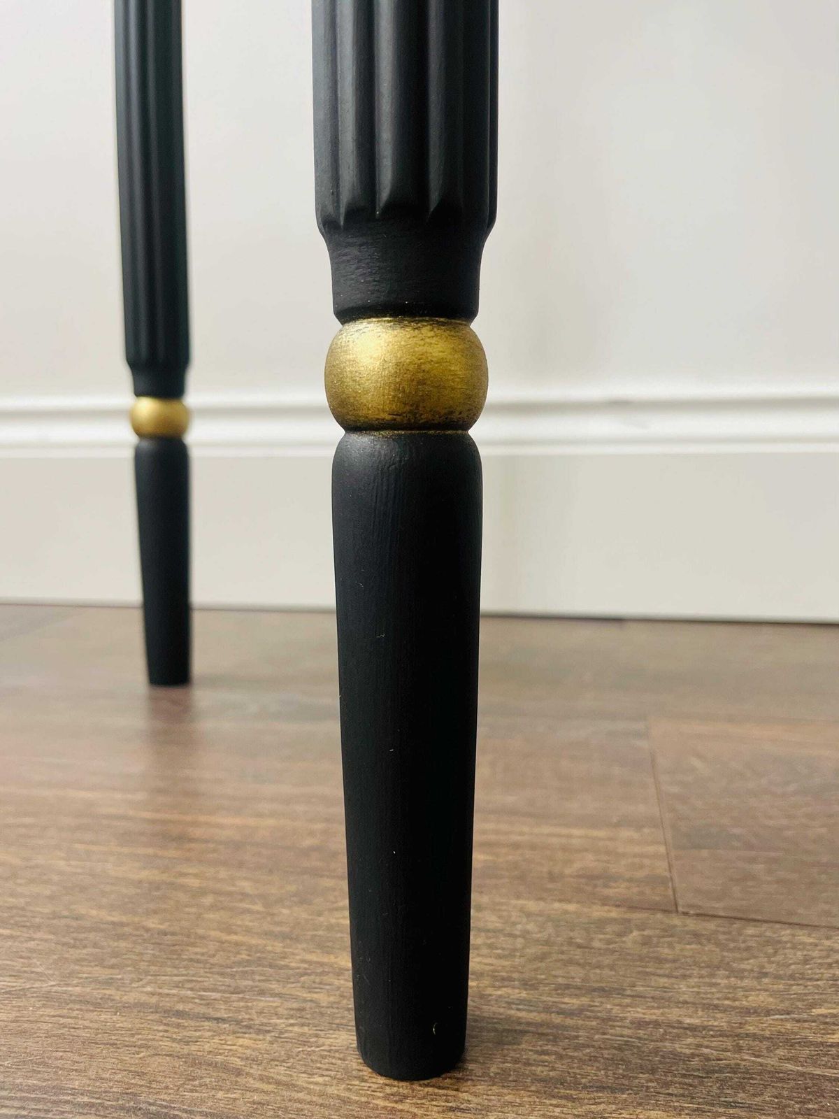 Vintage Half Moon Graphite Black Table Pained Annie Sloan Chalk Paint, Waxed And Finished With Gold Details. photo buy
