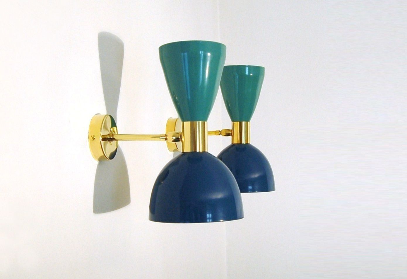 Pair Of Wall Lamp Art. A 022   Metal / Brass   Green & Blue photo furniture