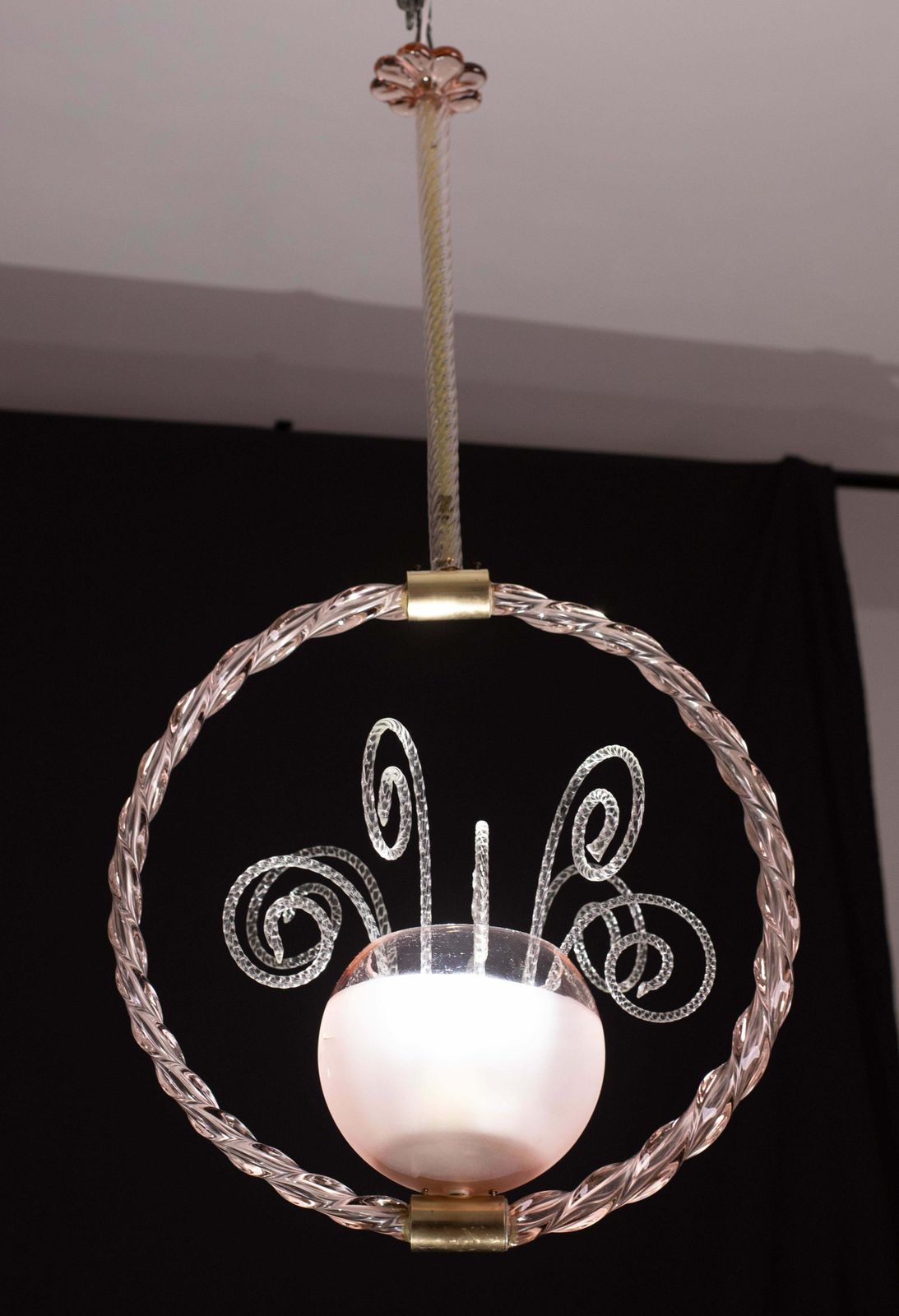 Lighting Pink Fount Pendant Art Deco Barovier And Toso Chandelier Glass Murano, 1940 photo