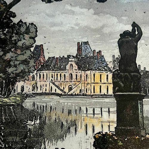 Maurice Jacque   Colour Etching   The Chateau Of Fontainebleau photo for sale
