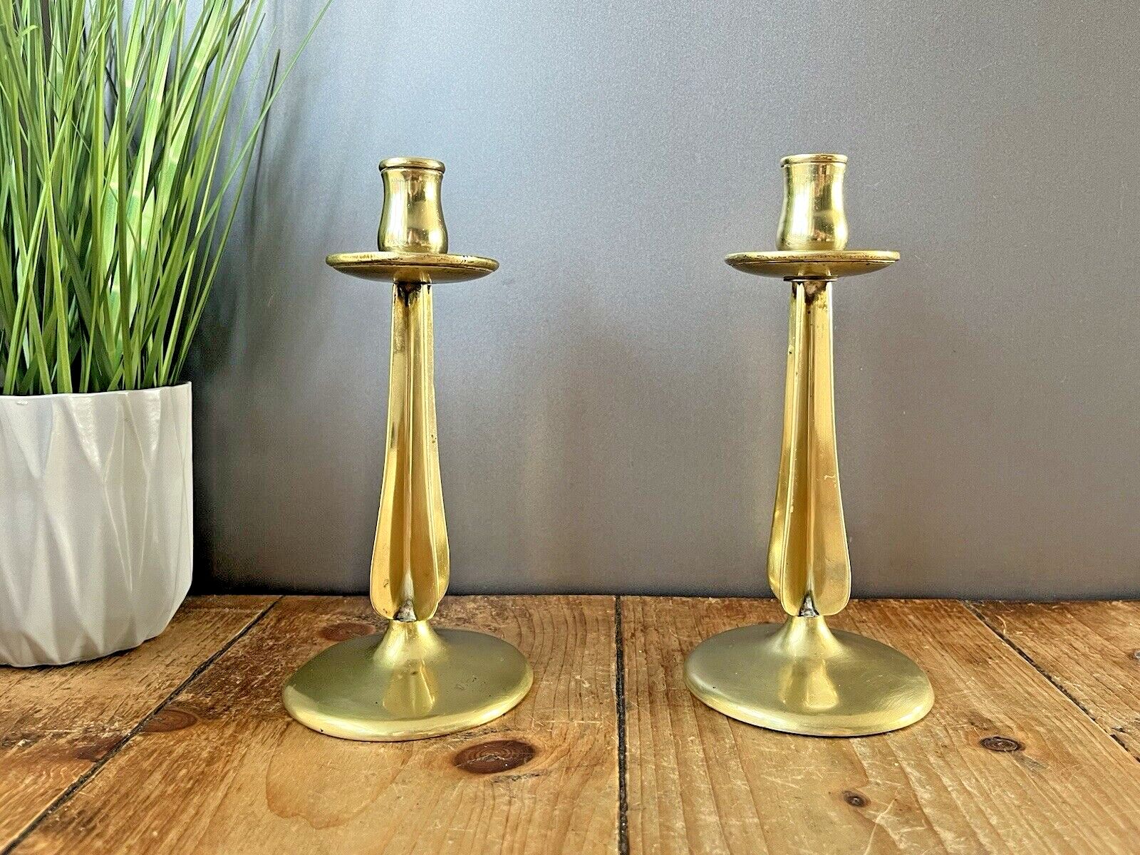 Pair Of English Antique Art Nouveau Arrow Cross Stem Candlesticks Candle Holders photo vintage