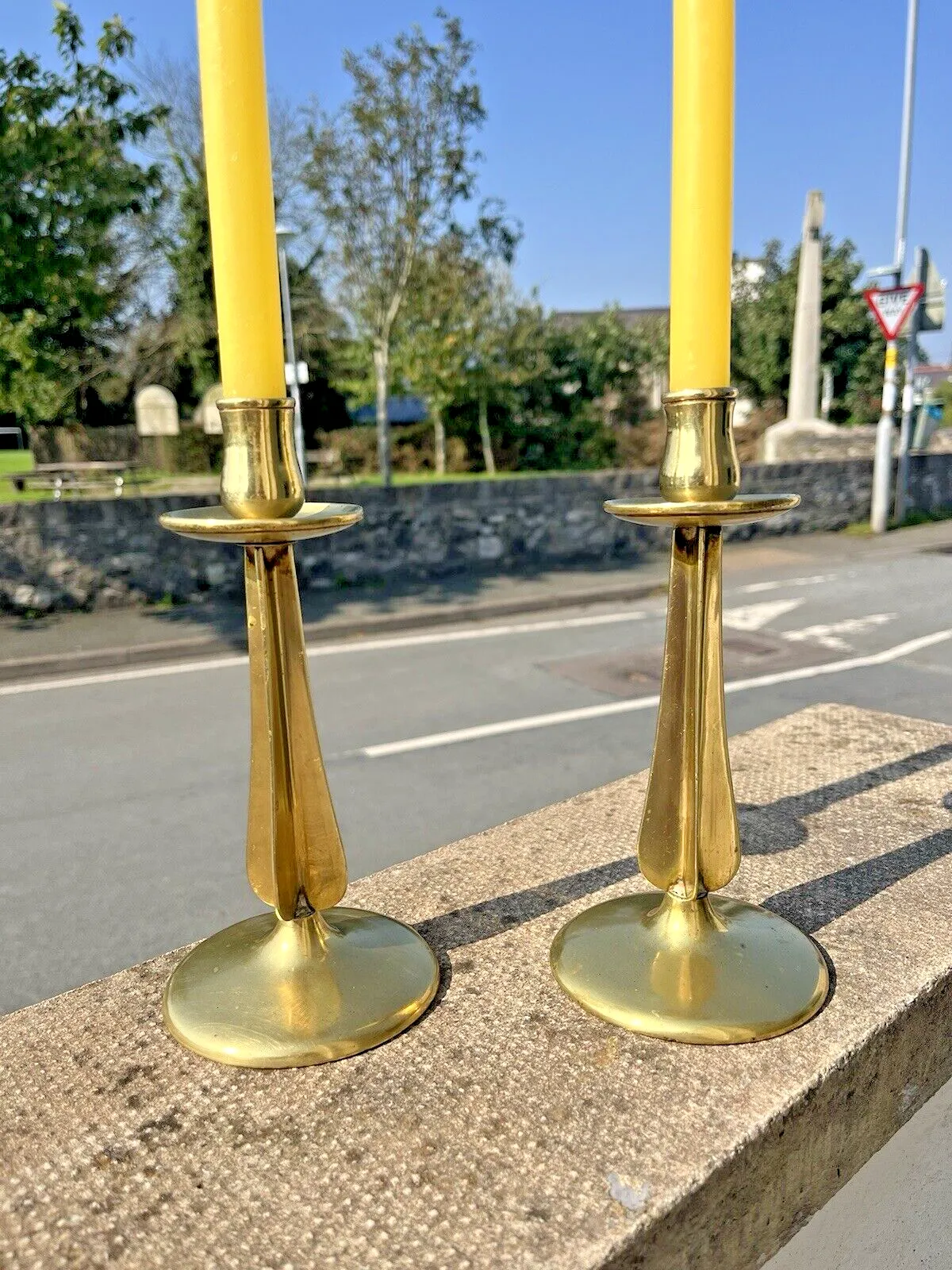 photo buy Pair Of English Antique Art Nouveau Arrow Cross Stem Candlesticks Candle Holders