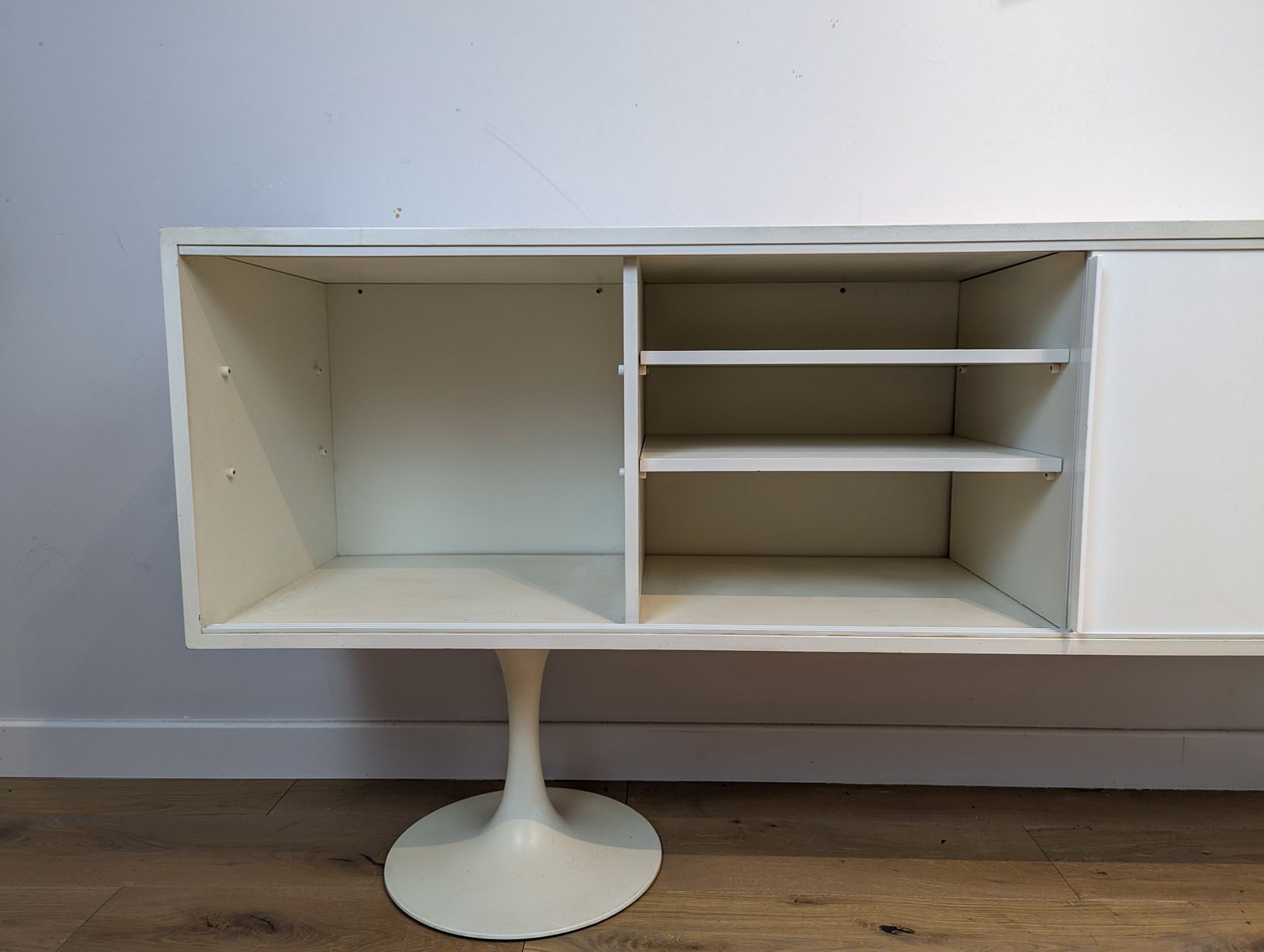 A Mid Centutry Space Age Sideboard With White Sliding Doors   Arkana Era photo 1250.0