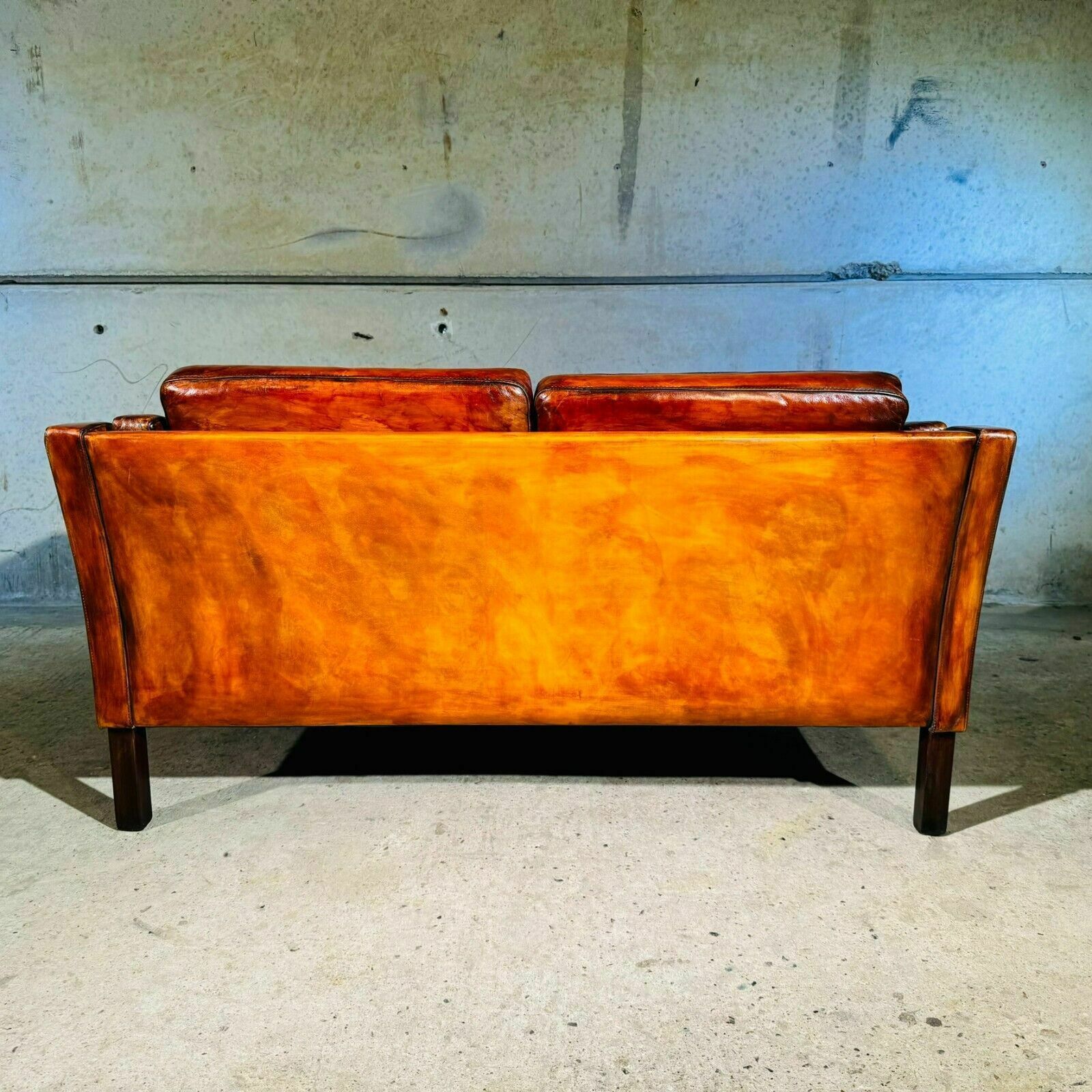 photo for sale Stylish Neat 70 Danish Borge Mogensen Light Tan Two Seater Leather Sofa