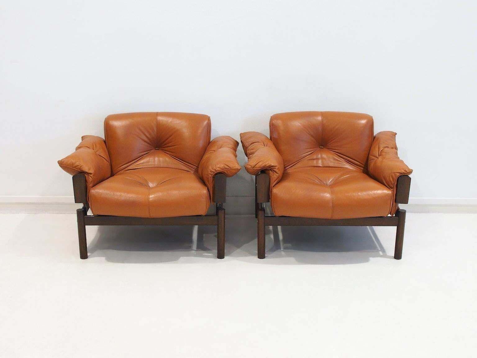 photo furniture Set Of Percival Lafer Cognac Leather Mp 13 Armchairs And A Footstool