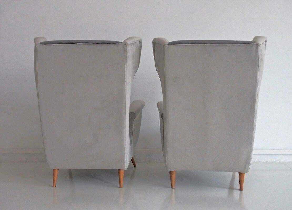 Pair Of Grey Velvet Armchairs In The Style Of Paolo Buffa photo for sale