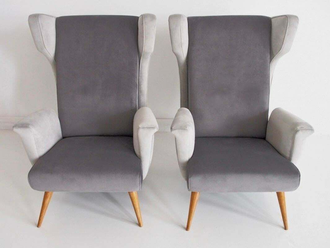 Pair Of Grey Velvet Armchairs In The Style Of Paolo Buffa photo buy