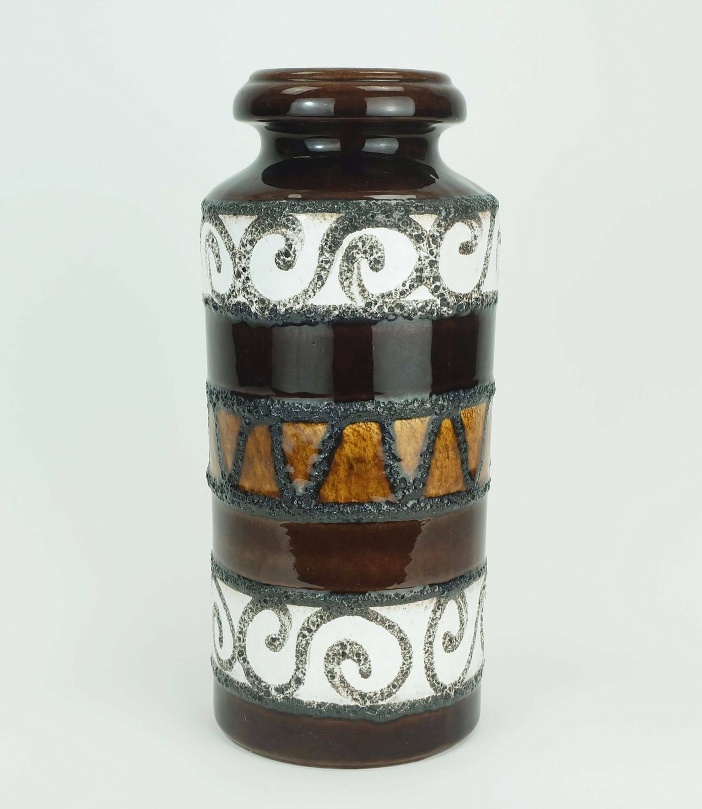 Scheurich Mid Century Ceramic Vase Fat Lava Brown Ochre White Model 517 30 photo furniture