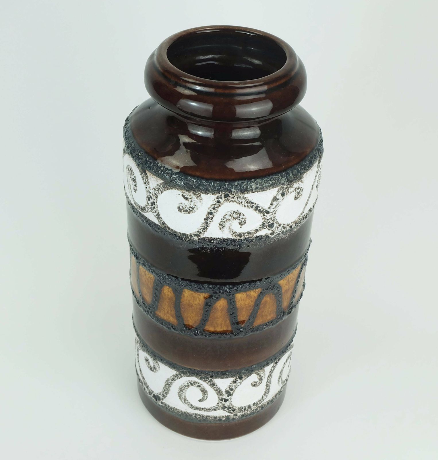Scheurich Mid Century Ceramic Vase Fat Lava Brown Ochre White Model 517 30 photo Home Decor