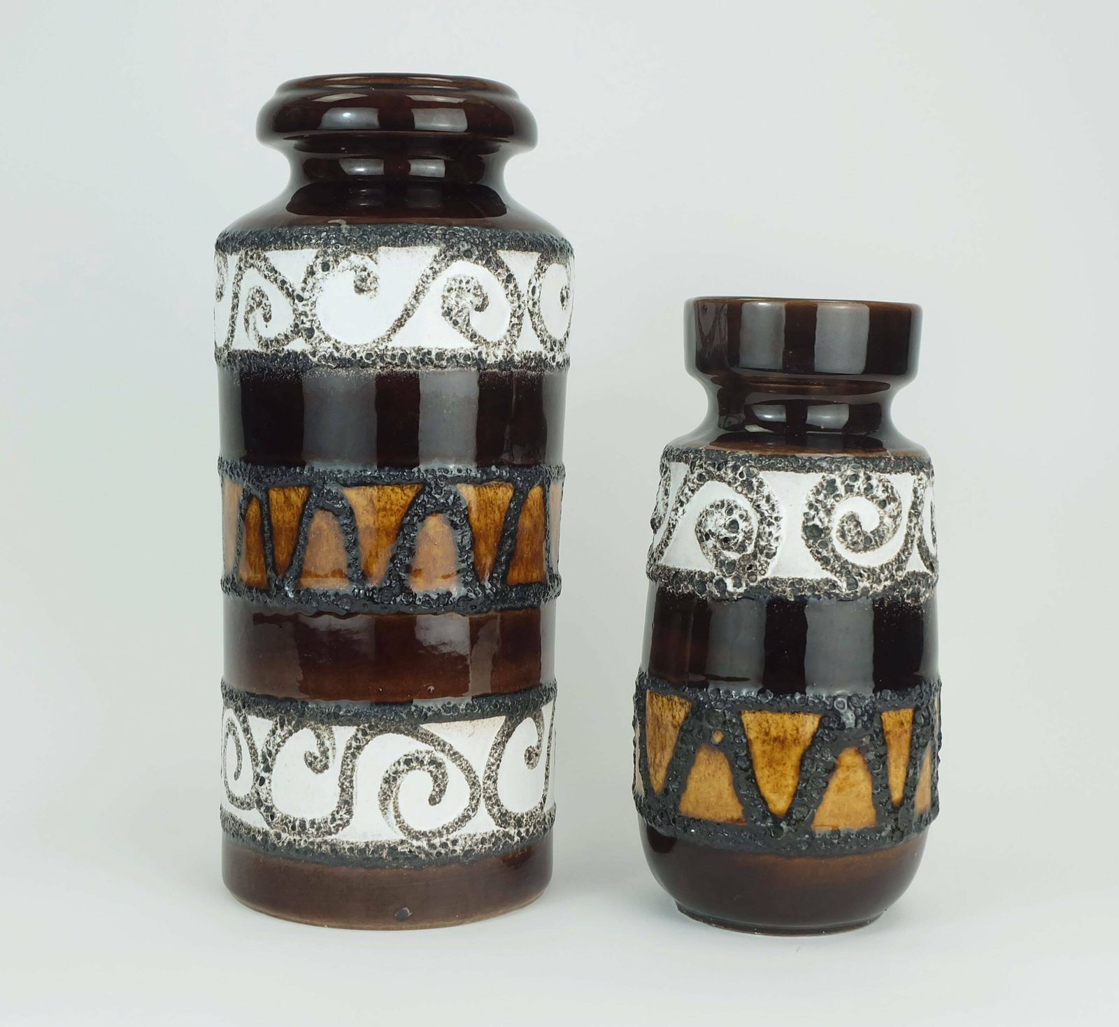 photo furniture Scheurich Mid Century Ceramic Vase Fat Lava Brown Ochre White Model 517 30