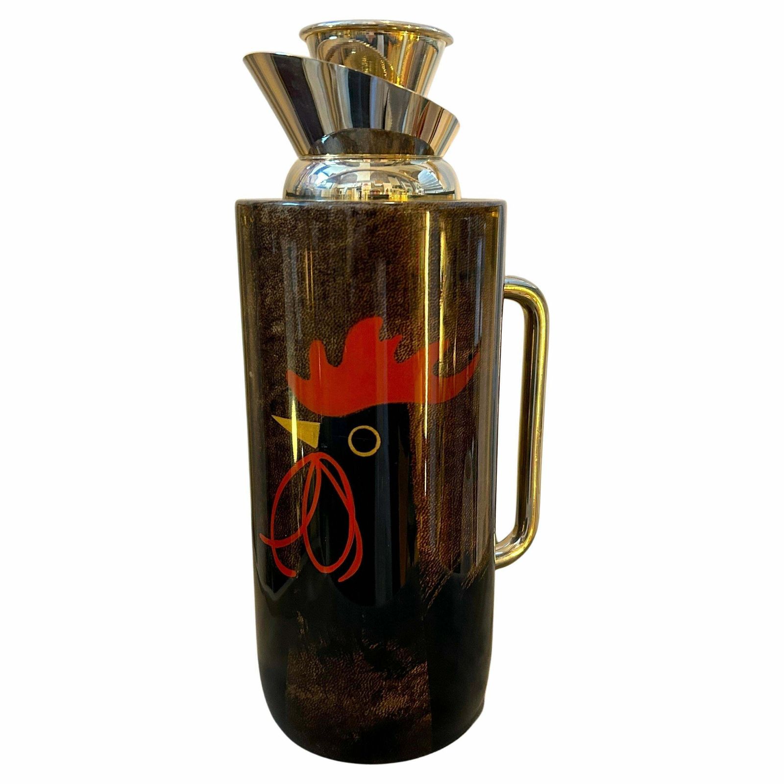 1950s Mid Century Modern Brass And Brown Goatskin Thermos Carafe By Aldo Tura