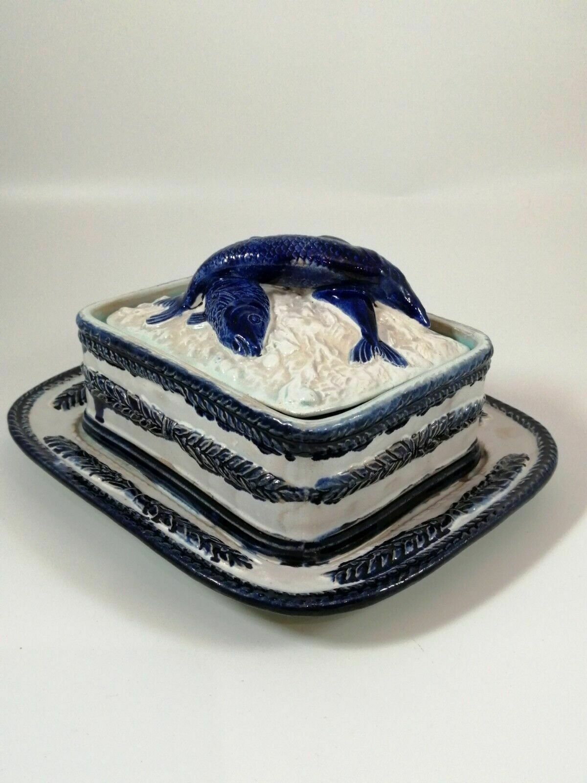 A Majolica Sardine Box By Thomas Forester & Sons, Late 19th Century photo vintage