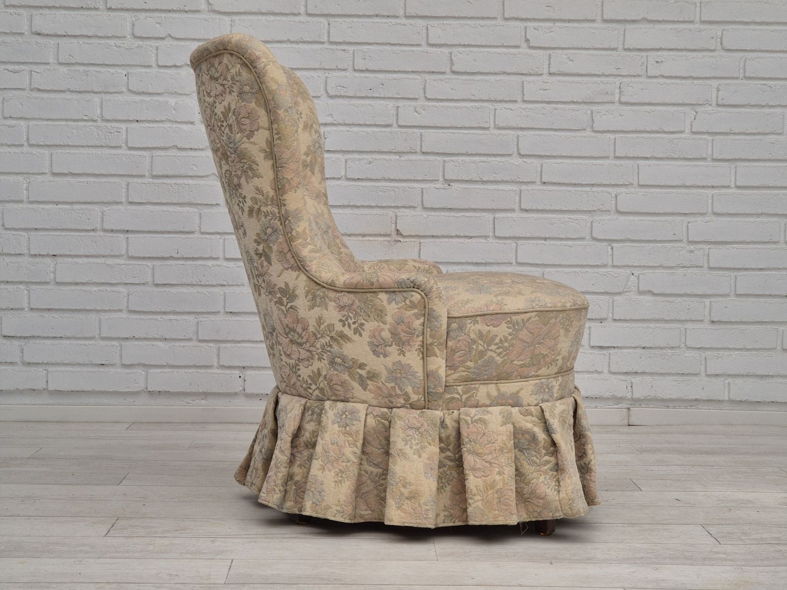 1970s, Danish Easy Side Chair, Original Very Good Condition, Floral Furniture Velour. photo 800.0