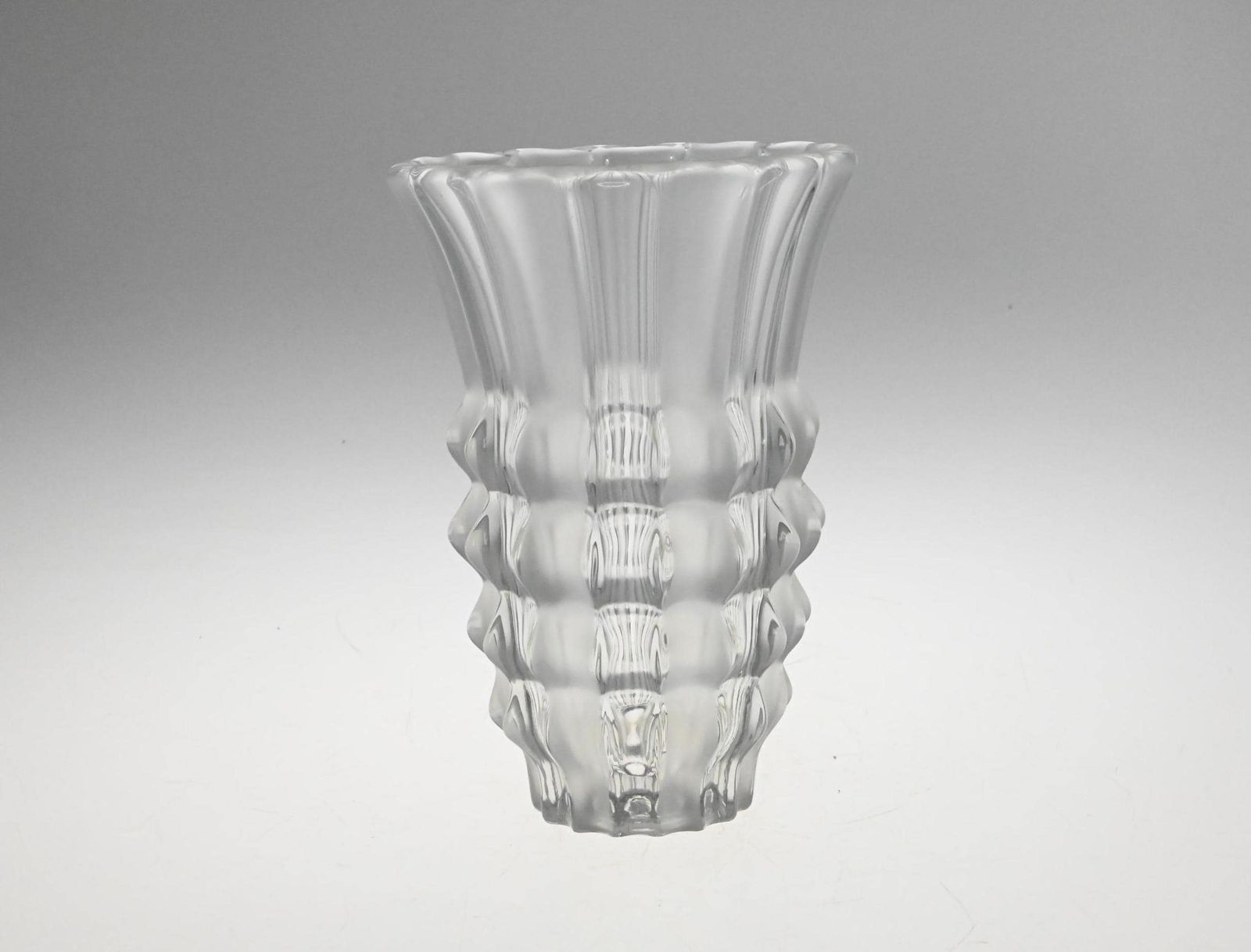 Vintage Pressed Glass Vase With Frosted Stripes, Clear Glass Vase, Czech Glass Vase, Glass Vase, Pressed Glass Vase, Czech Vase, Czech Glass photo vinterior