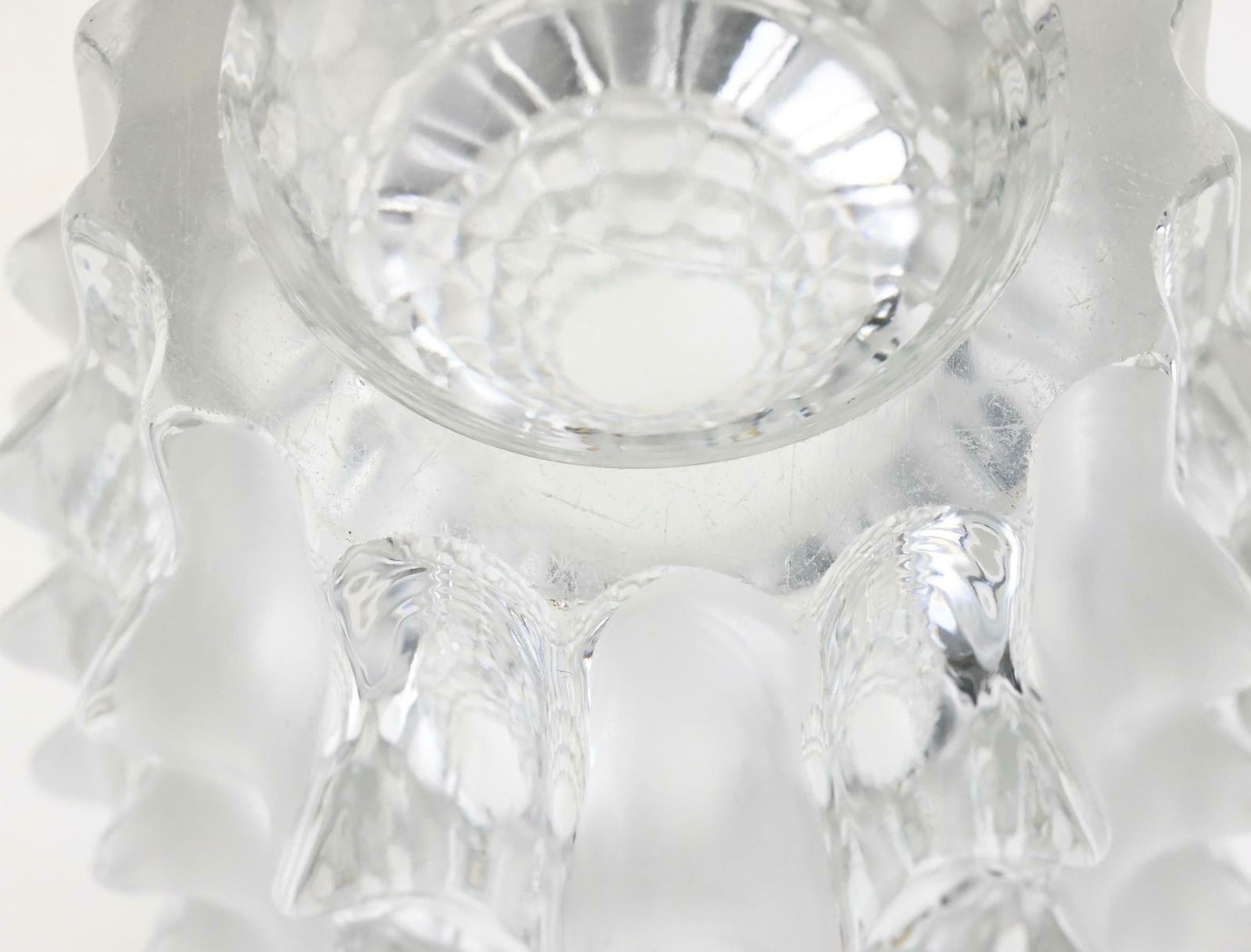 photo for sale Vintage Pressed Glass Vase With Frosted Stripes, Clear Glass Vase, Czech Glass Vase, Glass Vase, Pressed Glass Vase, Czech Vase, Czech Glass