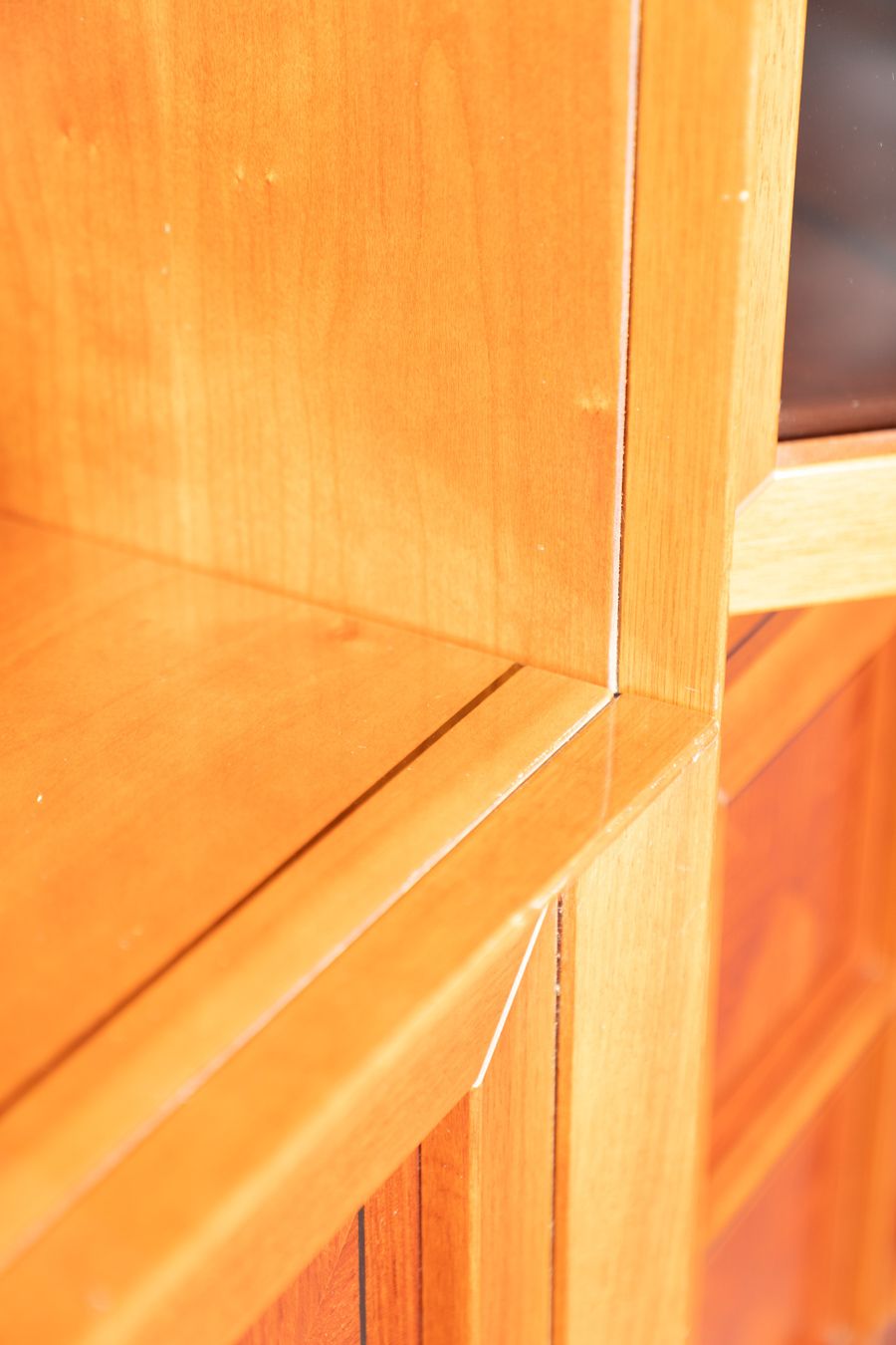 photo vinterior 1970s Modular Corner Cabinet In Cherrywood With Glass And Carved Doors – "Fox Hunt" Design