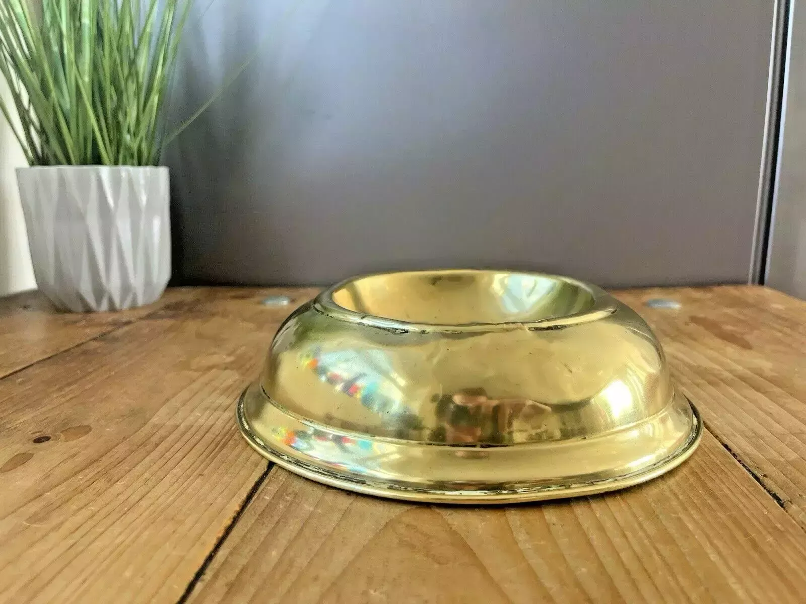 Antique 19th C Arts & Crafts Beaten Brass Dog Bowl Cat Pet Dish Food Water photo Home Decor