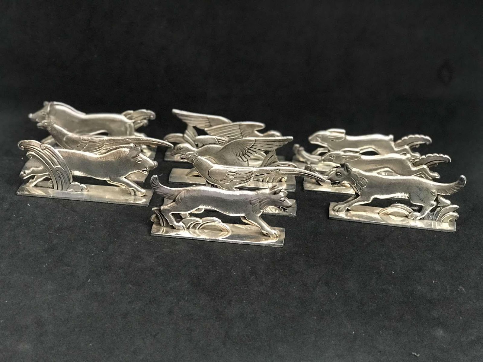 Set Van 10 Metalen Messenleggers – Toegeschreven Aan Benjamin Rabier – Vintage – Art Deco – Cadeau Voor Dierenliefhebbers photo vinterior