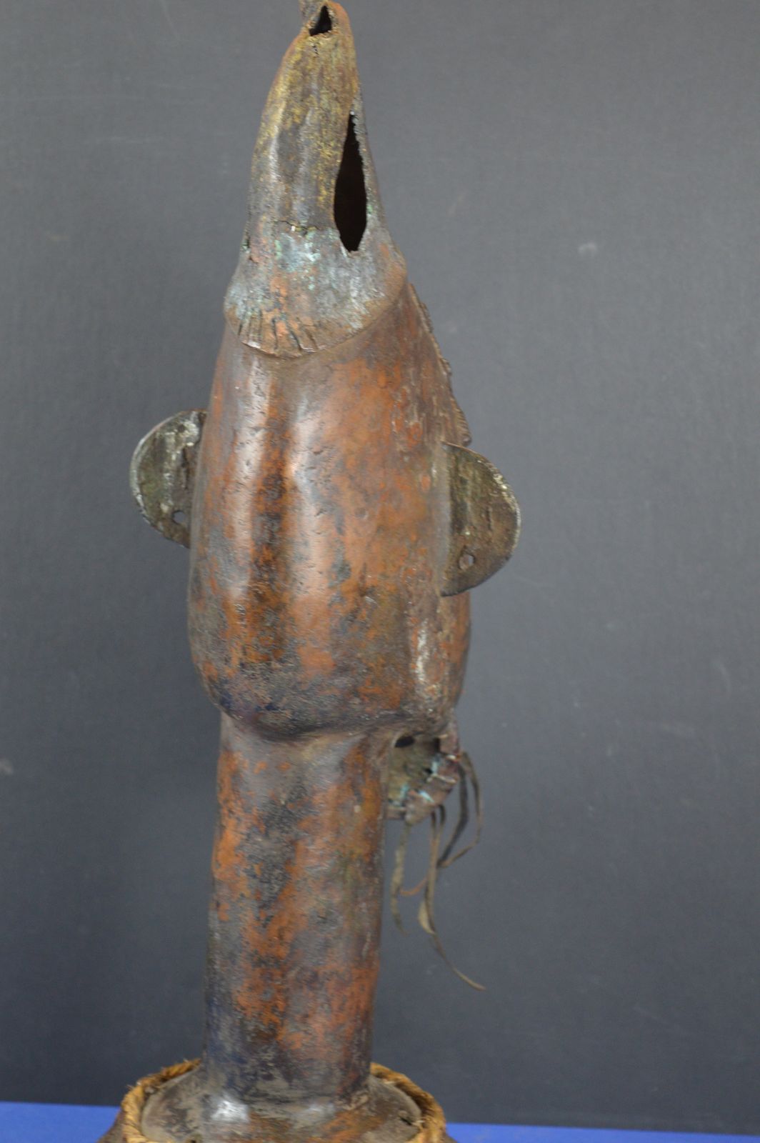 Large (58cm) Early 20th Century African Yoruba Tribal Bronze Bust, Woven Base, C1920. photo furniture