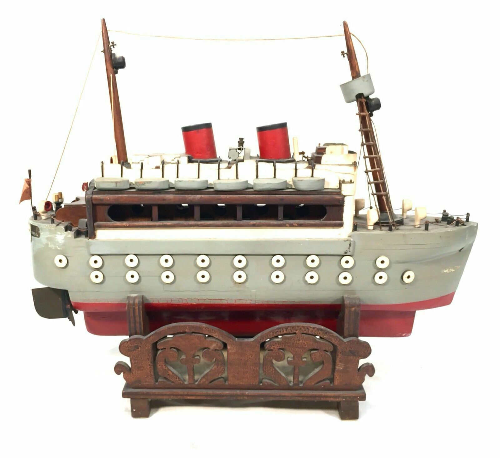 Antique 1951 Festival Of Britain Scratch Built Model Of A Ship On Display Stand
