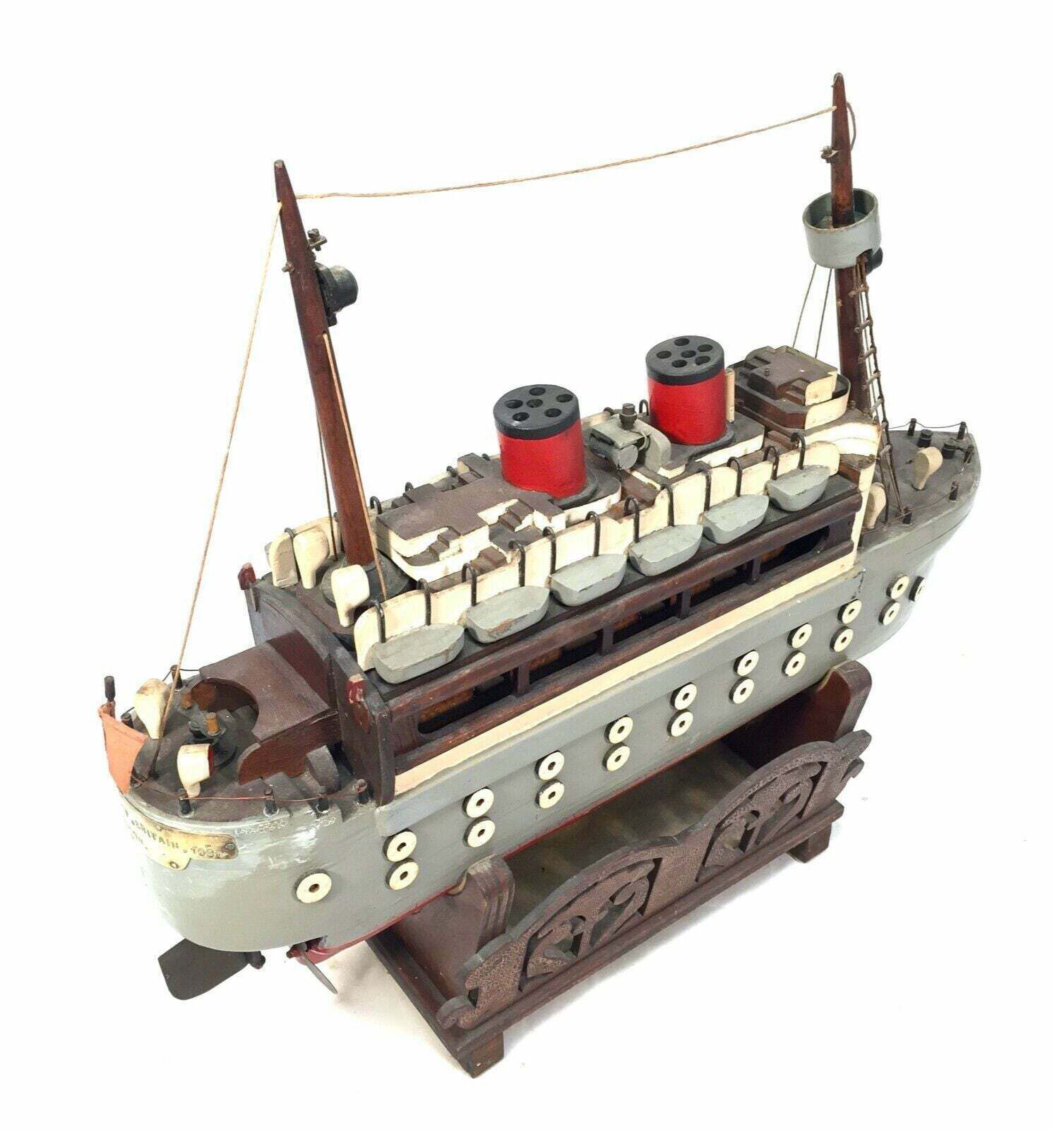 Antique 1951 Festival Of Britain Scratch Built Model Of A Ship On Display Stand photo for sale