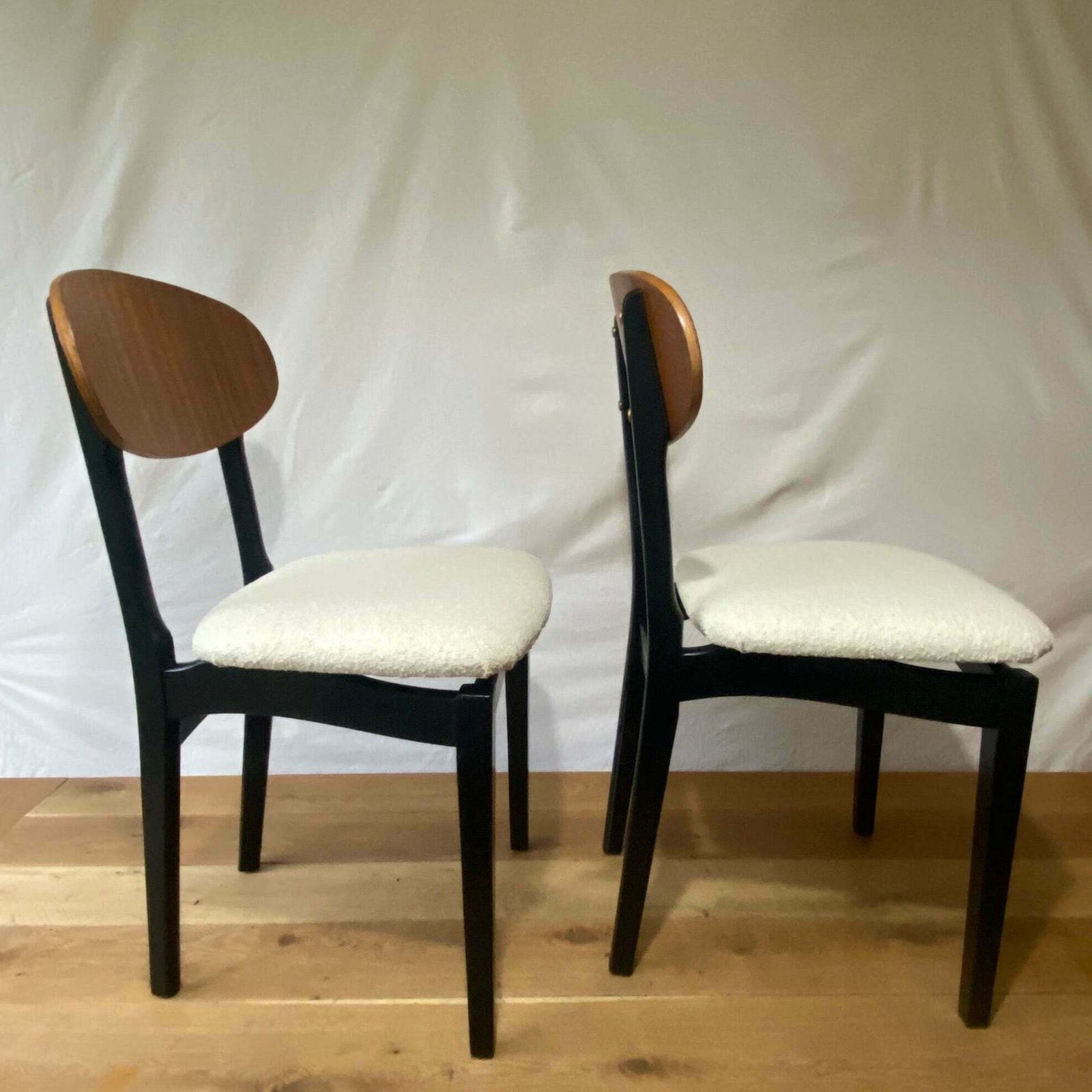Pair Of Refurbished Eco Boucle Retro Mcm Dinning Room, Home Office Chairs photo for sale