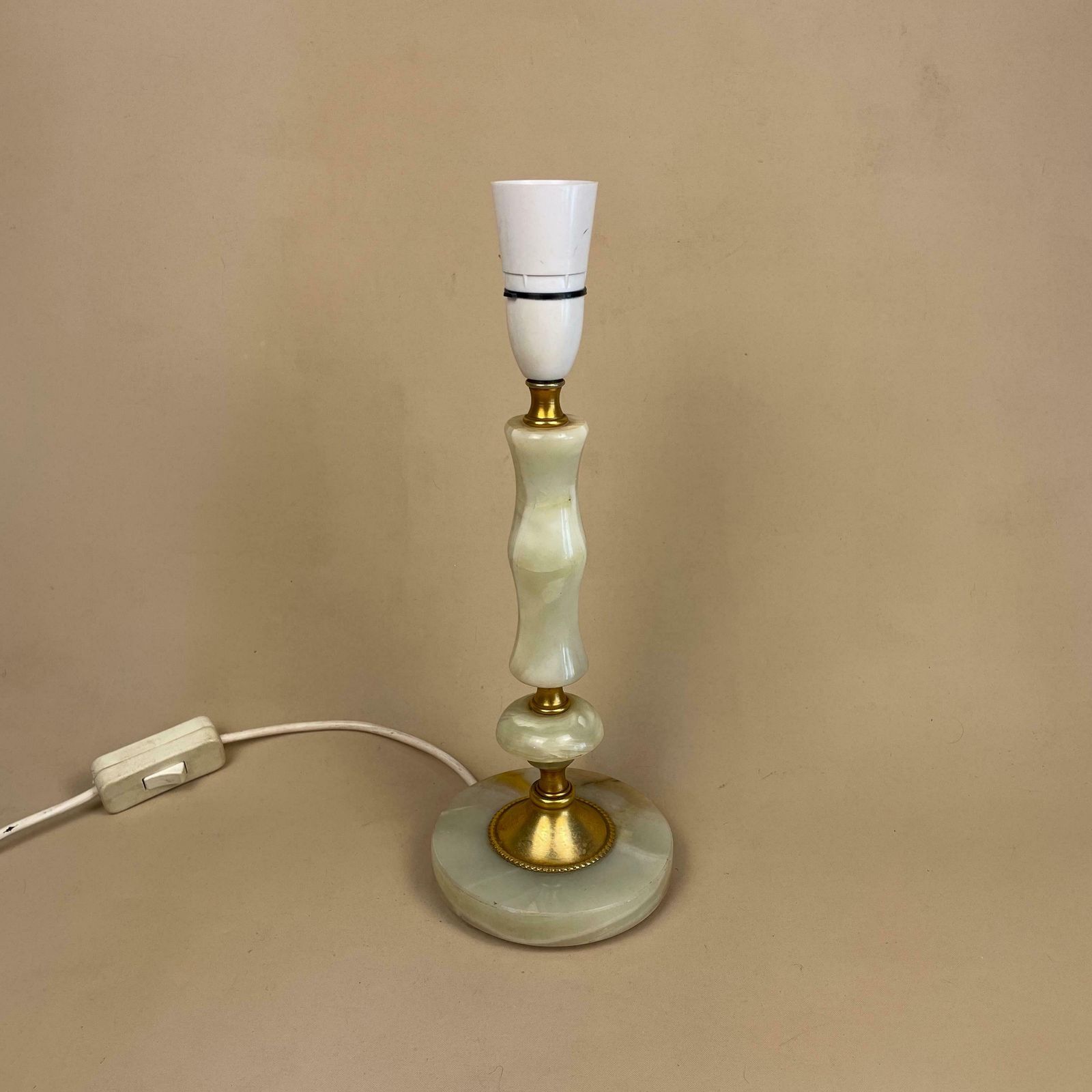 Green Marble & Gold Brass Lamp Bedside Table Desk Vintage Onyx Medium Side Light Column Ornate Round Base Antique Slim Pillar photo furniture